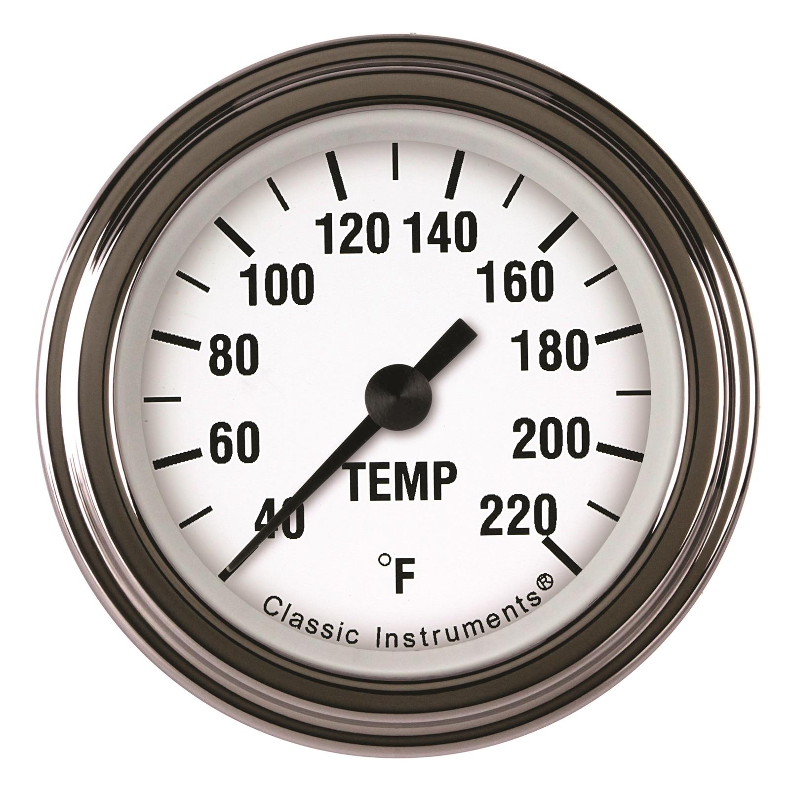 Classic Instruments White Hot Series Gauges WH129SLF Gauge, Stock Eliminator, Water Temp, 2 1/8 in., Face, Analog, Electrical, Each