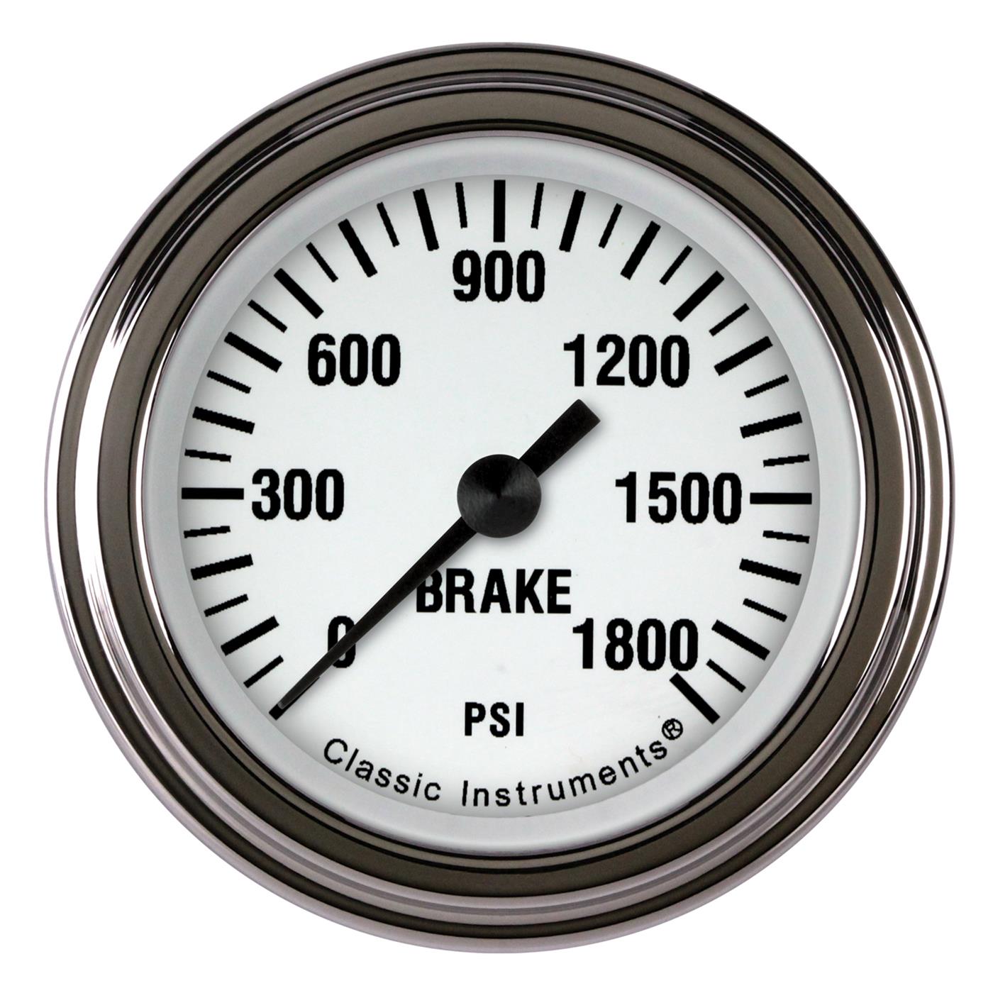 Classic Instruments White Hot Series Gauges WH167SLF Gauges, Series, Brake Pressure, 0-1,800 psi, Analog, Electrical, 2 1/8 in., Face, Black Numbers, Stainless Steel Color Bezel, Each