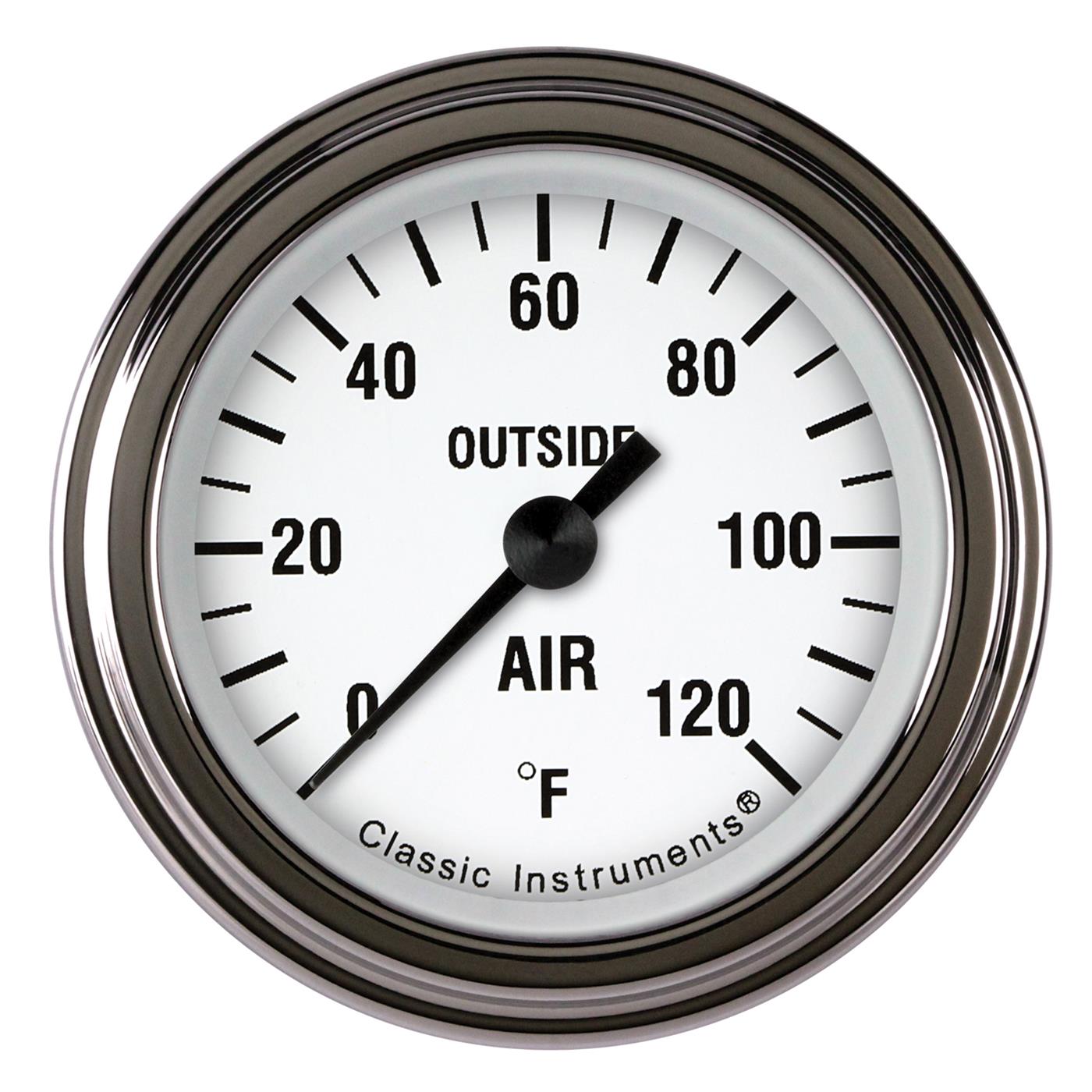 Classic Instruments White Hot Series Gauges WH199SLF Gauges, Series, Air Temperature, 0-120 degrees F, Analog, Electrical, 2 1/8 in., Face, Black Numbers, Stainless Color Bezel, Each