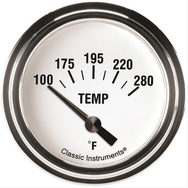 Classic Instruments White Hot Series Gauges WH226SLF-02 Gauge, Series, Water Temperature, 100-280 Degrees F, 2 5/8 in., Analog, Electrical, Each