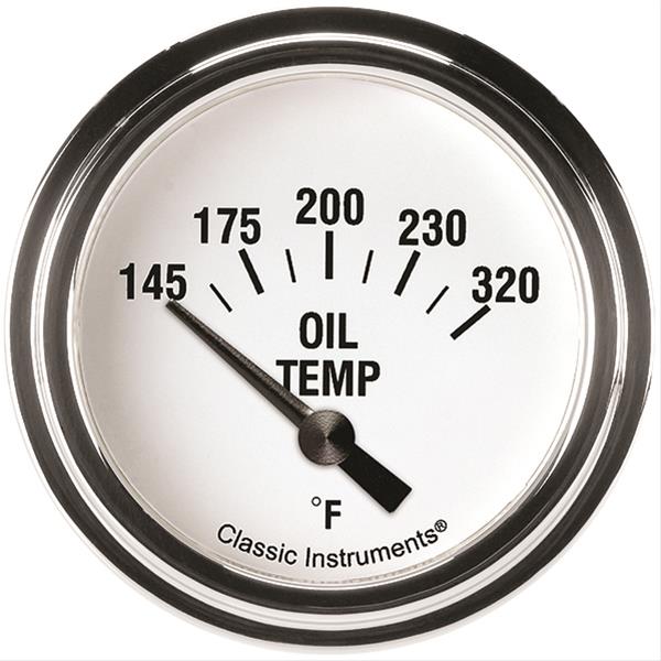 Classic Instruments White Hot Series Gauges WH228SLF Gauge, Series, Oil Temperature, 145-320 Degrees F, 2 5/8 in., Analog, Electrical, Each