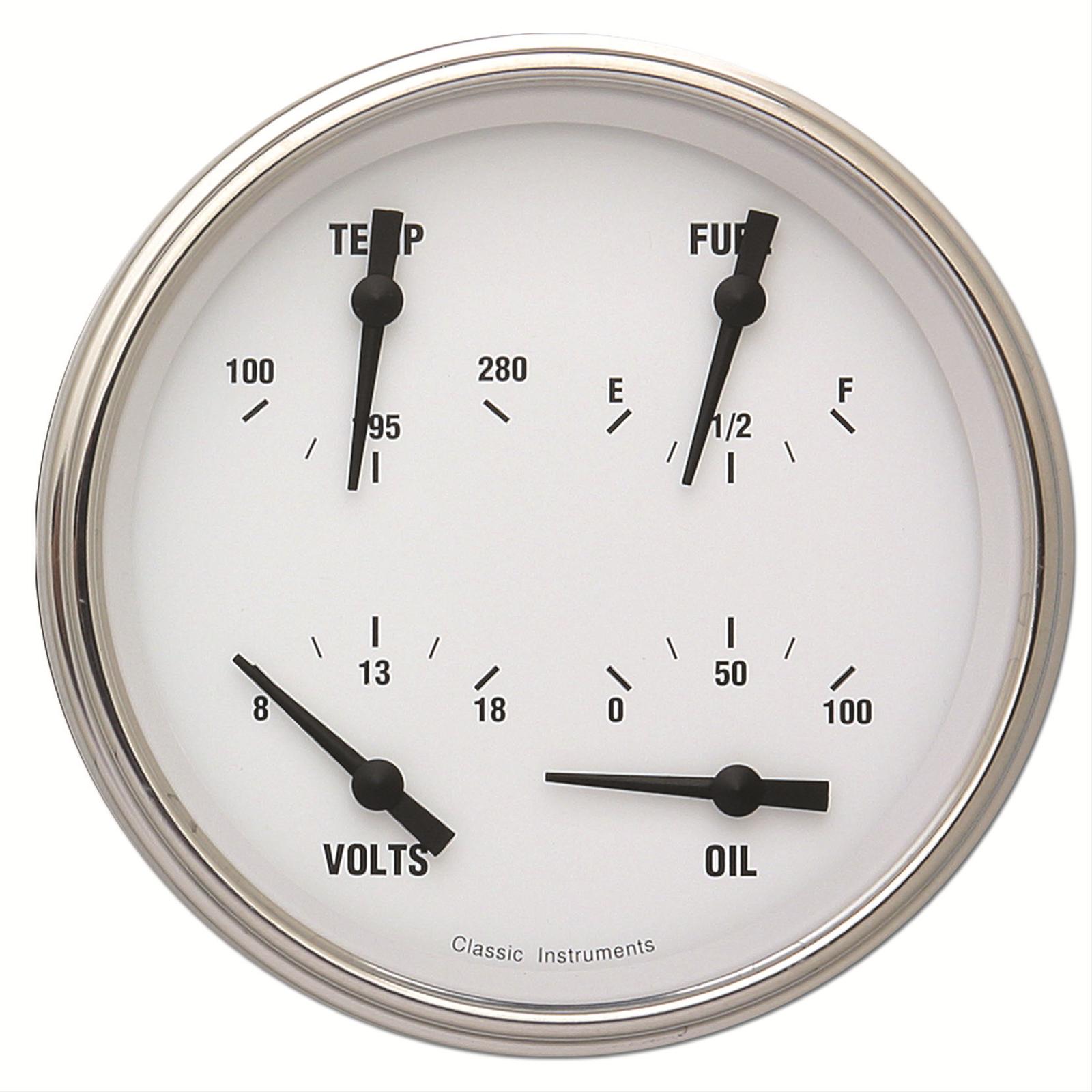 Classic Instruments White Hot Series Gauge Sets WH31SLF Gauge, Series, Quad, Water Temperature, Oil Pressure, Fuel Level, 5 in., Face, Analog, Each