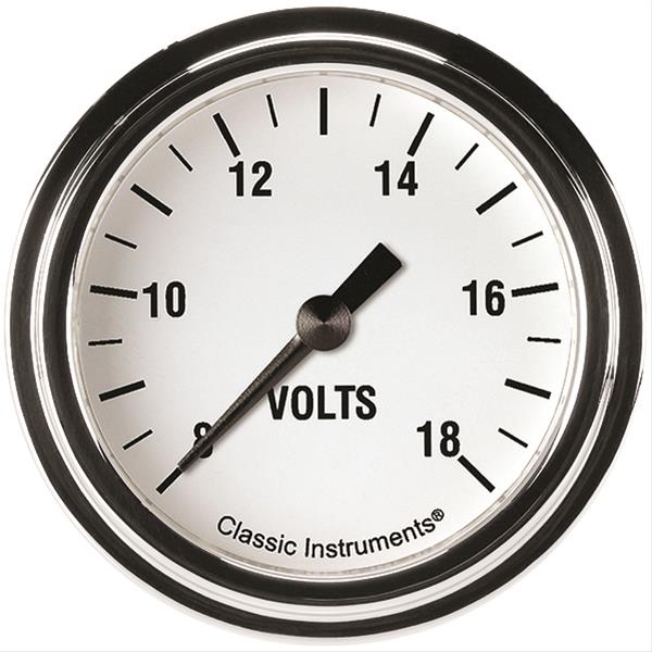 Classic Instruments White Hot Series Gauges WH330SLF Gauge, Series, Voltmeter, 8-18 V, 2 5/8 in., Analog, Electrical, Each