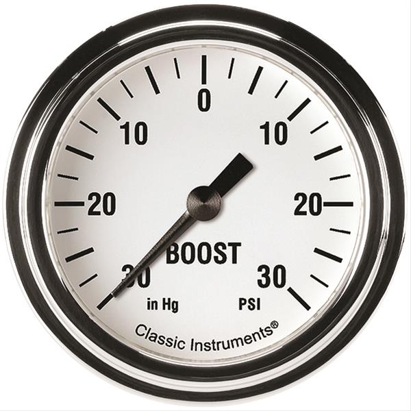 Classic Instruments White Hot Series Gauges WH341SLF Gauge, Series, Boost/Vacuum, 30 in. Hg/30 psi, 2 5/8 in., Analog, Electrical, Each