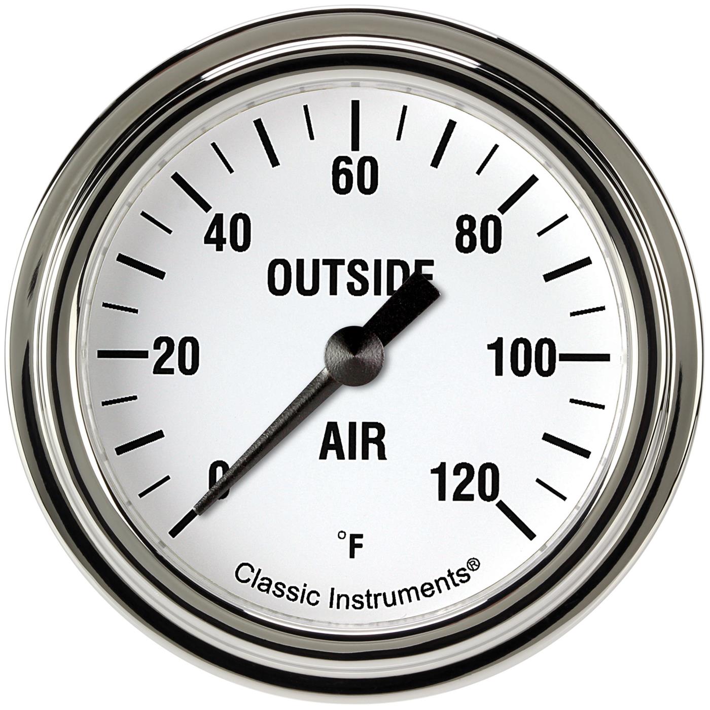 Classic Instruments White Hot Series Gauges WH399SLF Gauges, Series, Air Temperature, 0-120 degrees F, Analog, Electrical, 2 5/8 in., Face, Black Numbers, Stainless Color Bezel, Each