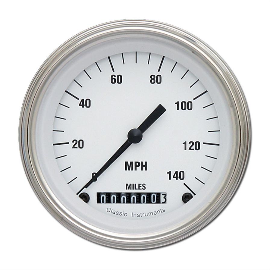 Classic Instruments White Hot Series Speedometers WH55SLC Speedometer, Series, 3 3/8 in. Diameter, 0-140 mph, Analog, Electrical, Curved Face, Each