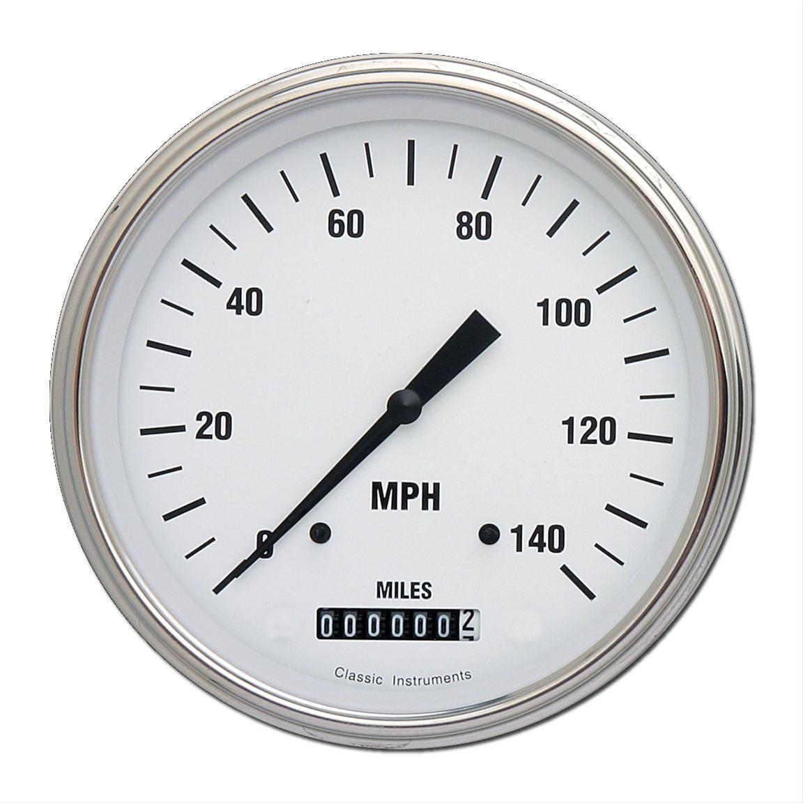 Classic Instruments White Hot Series Speedometers WH56SLC Speedometer, Series, 5 in. Diameter, 0-140 mph, Analog, Electrical, Curved Face, Each