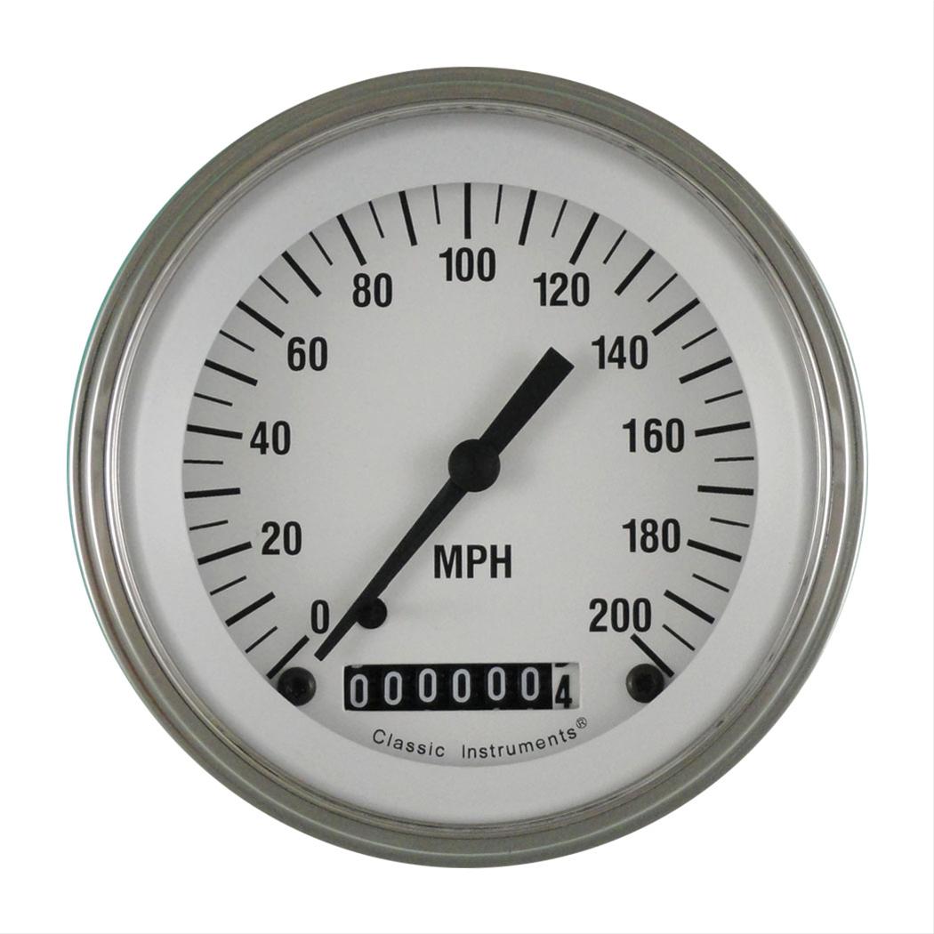 Classic Instruments White Hot Series Speedometers WH57SLF Speedometer, Series, 3 3/8 in. Diameter, 0-200 mph, Analog, Electrical, Flat Face, Each