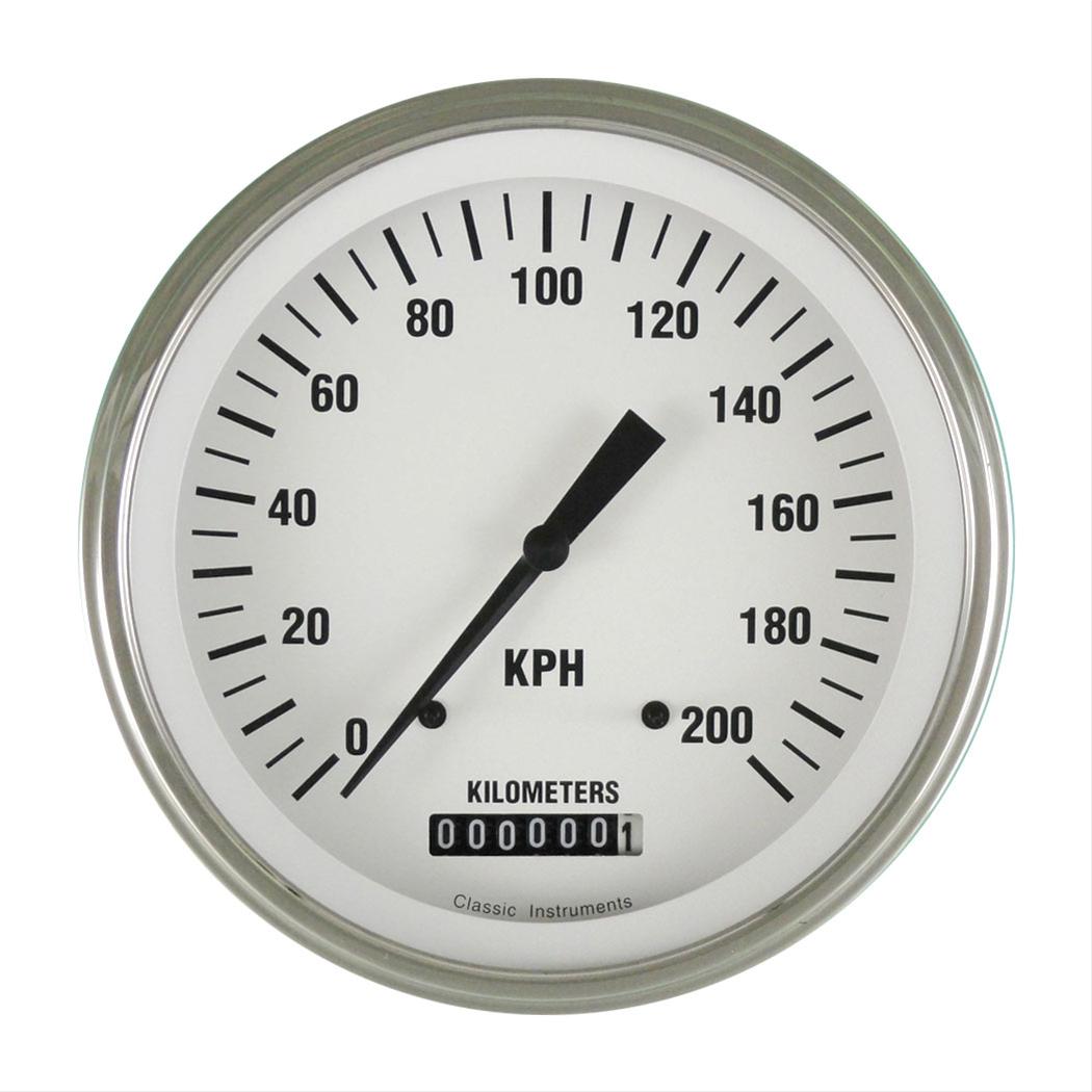 Classic Instruments White Hot Series Speedometers WH58SLC Speedometer, Series, 5 in. Diameter, 0-200 kph, Analog, Electrical, Curved Face, Each