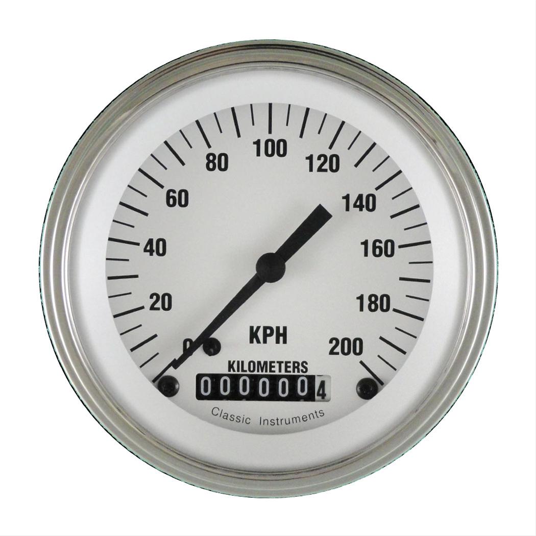 Classic Instruments White Hot Series Speedometers WH59SLF Speedometer, Series, 3 3/8 in. Diameter, 0-200 kph, Analog, Electrical, Flat Face, Each