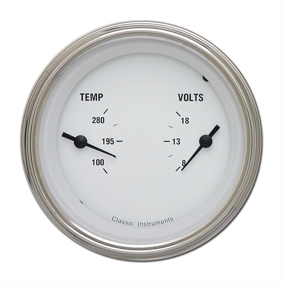 Classic Instruments White Hot Series Gauge Sets WH74SLC Gauge, Hot, Dual, Water Temp., 100-280 degrees F, Voltmeter, 8-18 V, 3 3/8 in., Face, Analog, Each