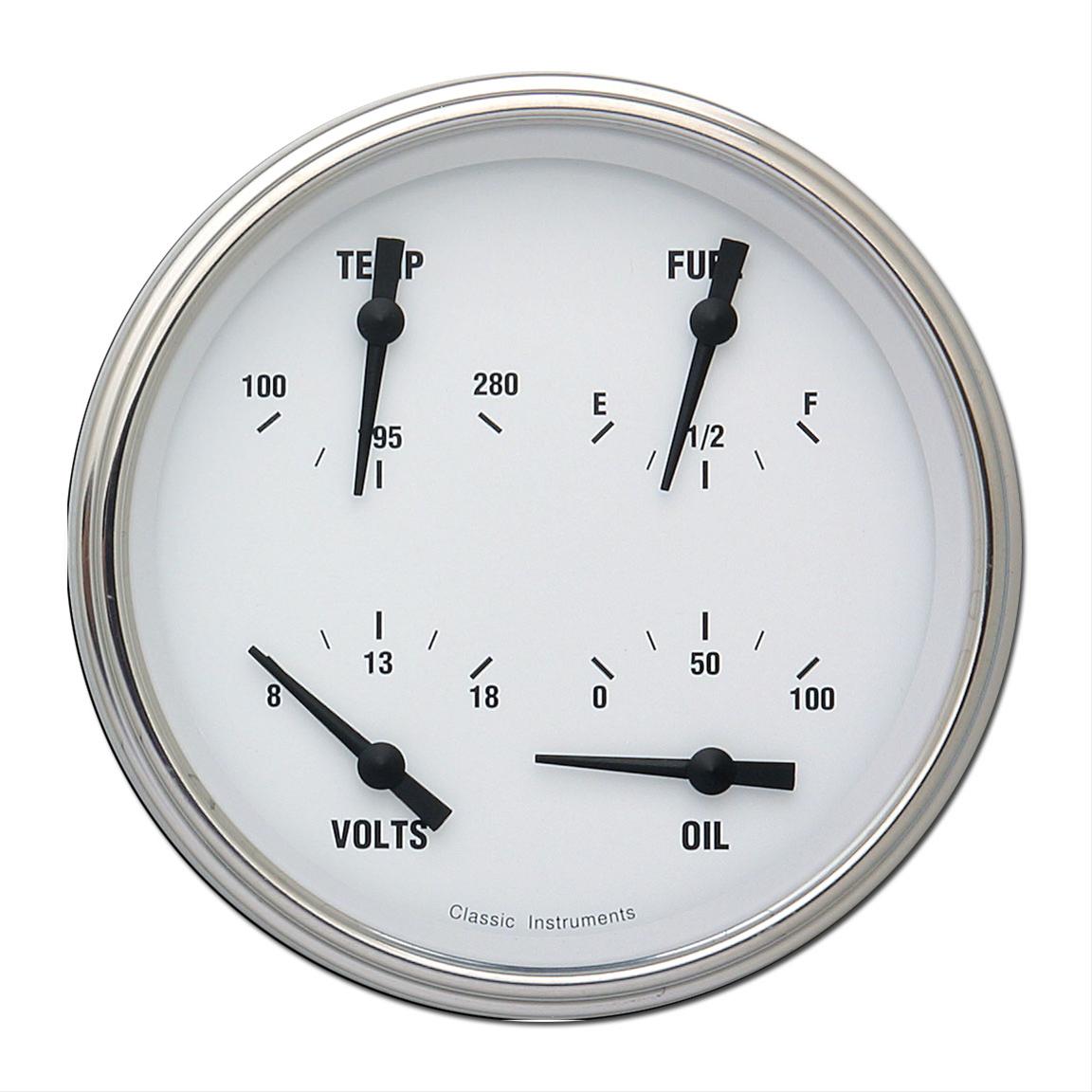 Classic Instruments White Hot Series Gauge Sets WH75SLC Gauge, Hot, Quad, Water Temperature, Oil Pressure, Fuel Level, 5 in., Face, Analog, Each