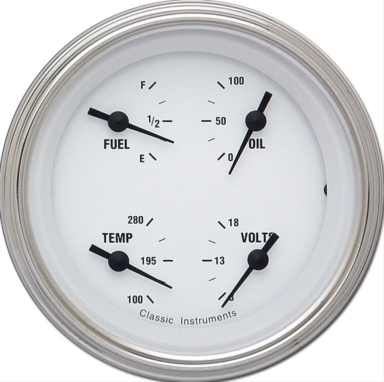 Classic Instruments White Hot Series Gauge Sets WH79SLC Gauge, Hot, Quad, Water Temperature, Oil Pressure, Fuel Level, 3 3/8 in., Face, Analog, Each