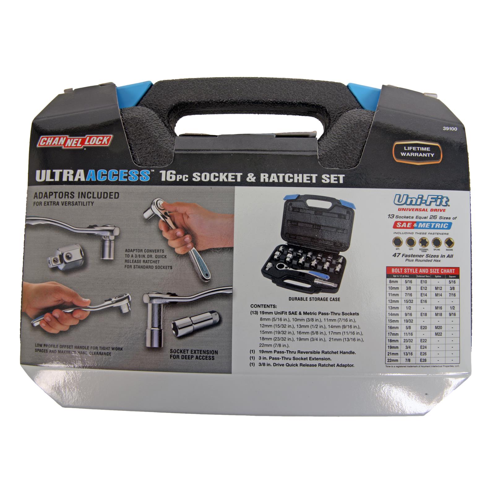 Channellock 39100 CHANNELLOCK 16Piece PassThru UniFit Socket Sets