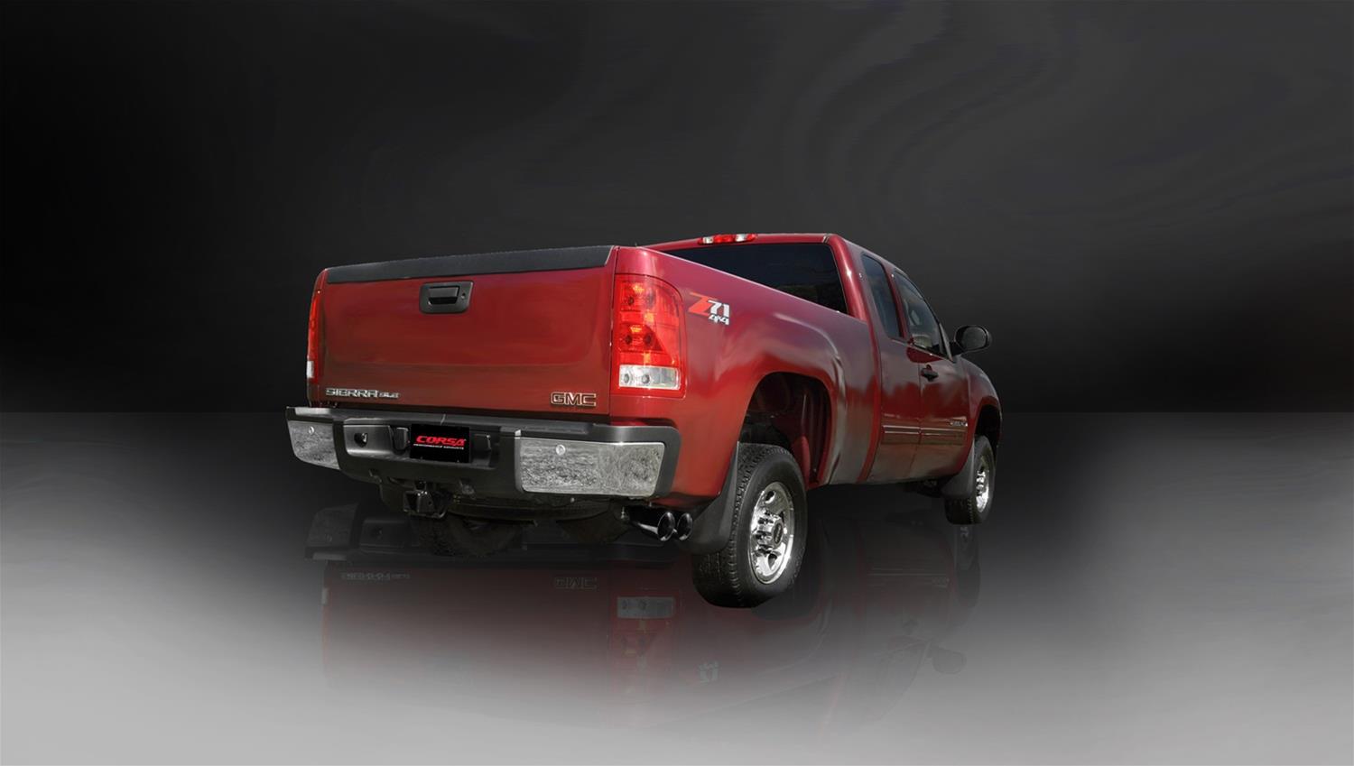 Corsa 2009-2013 GMC Sierra 4.8L V8 3in Cat-Back Single Side w Twin 4in Black Pro-Series Tips thumbnail 2