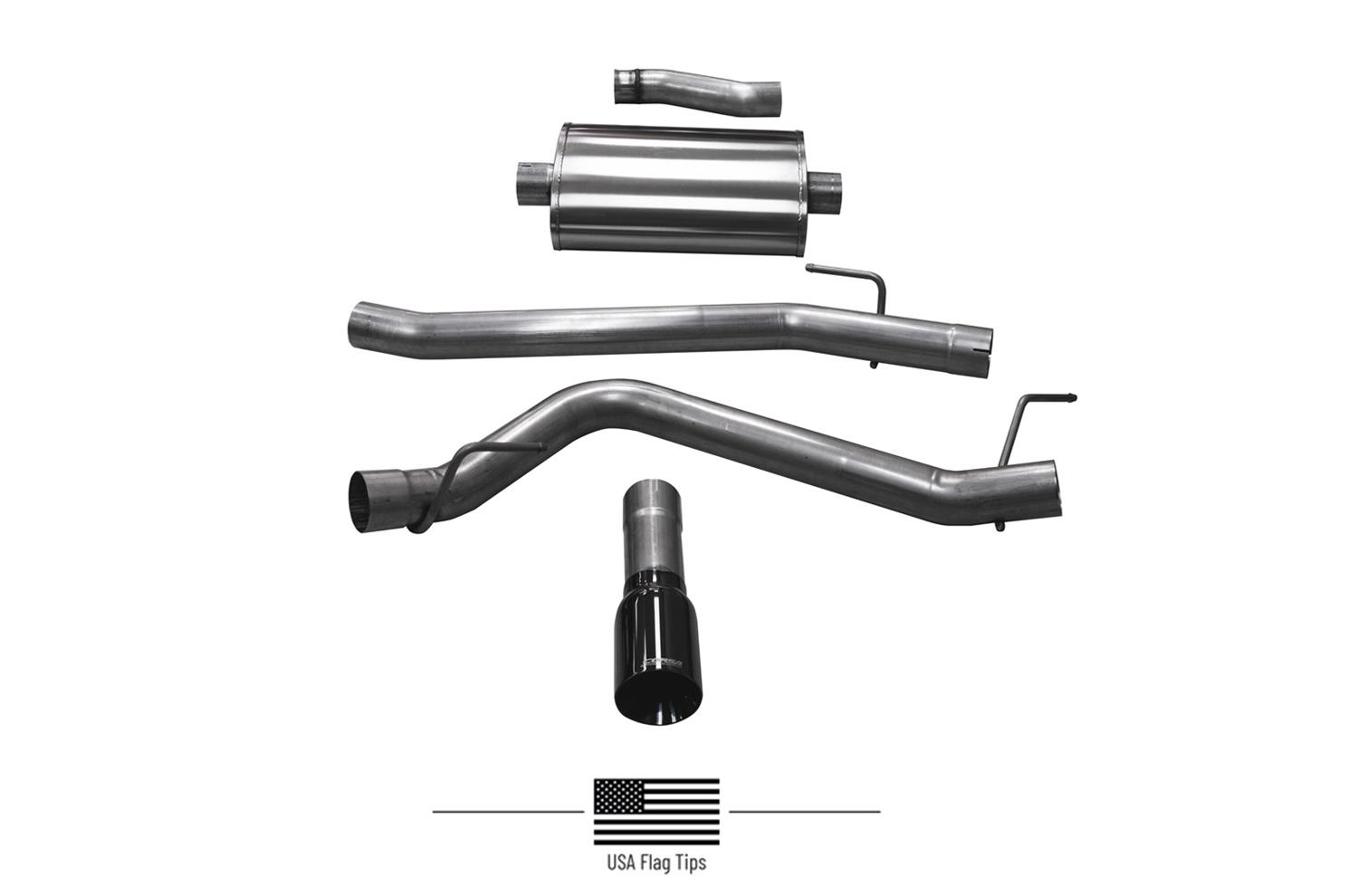 Corsa Sport Exhaust Systems for 2020-2023 GLADIATOR - 21060BLKUSA System, Sport, Cat-back, Single, 304 Stainless Steel, Natural, Driver Side Exit, Black USA Flag Etched Tip, Jeep, Kit