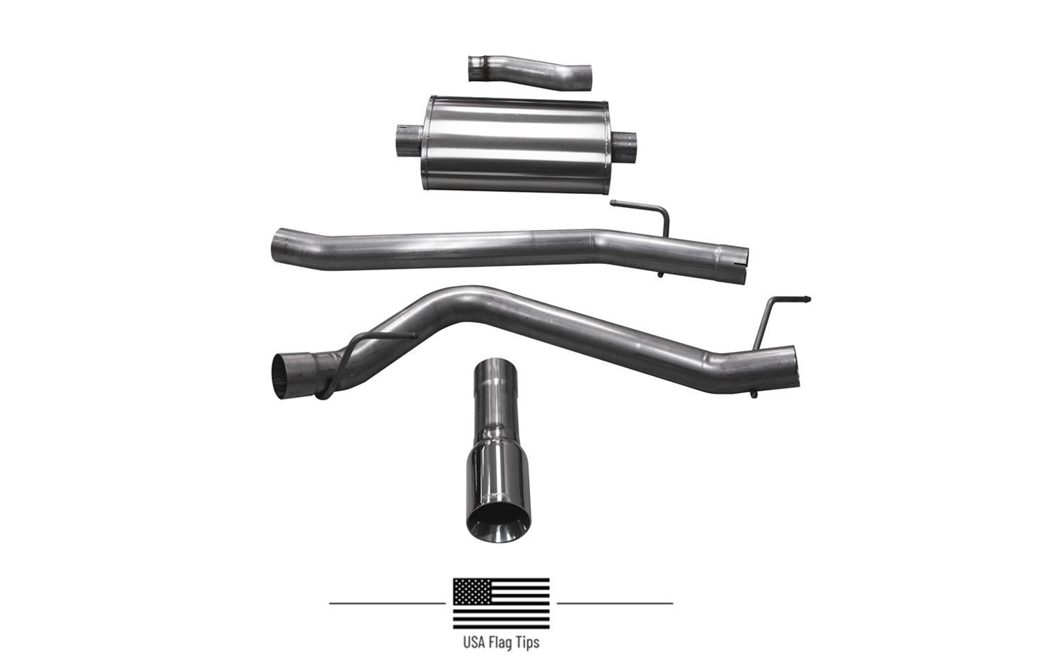 Corsa Sport Exhaust Systems for 2020-2023 GLADIATOR - 21060USA System, Sport, Cat-back, Single, 304 Stainless Steel, Natural, Driver Side Exit, Polished USA Flag Etched Tip, Jeep, Kit