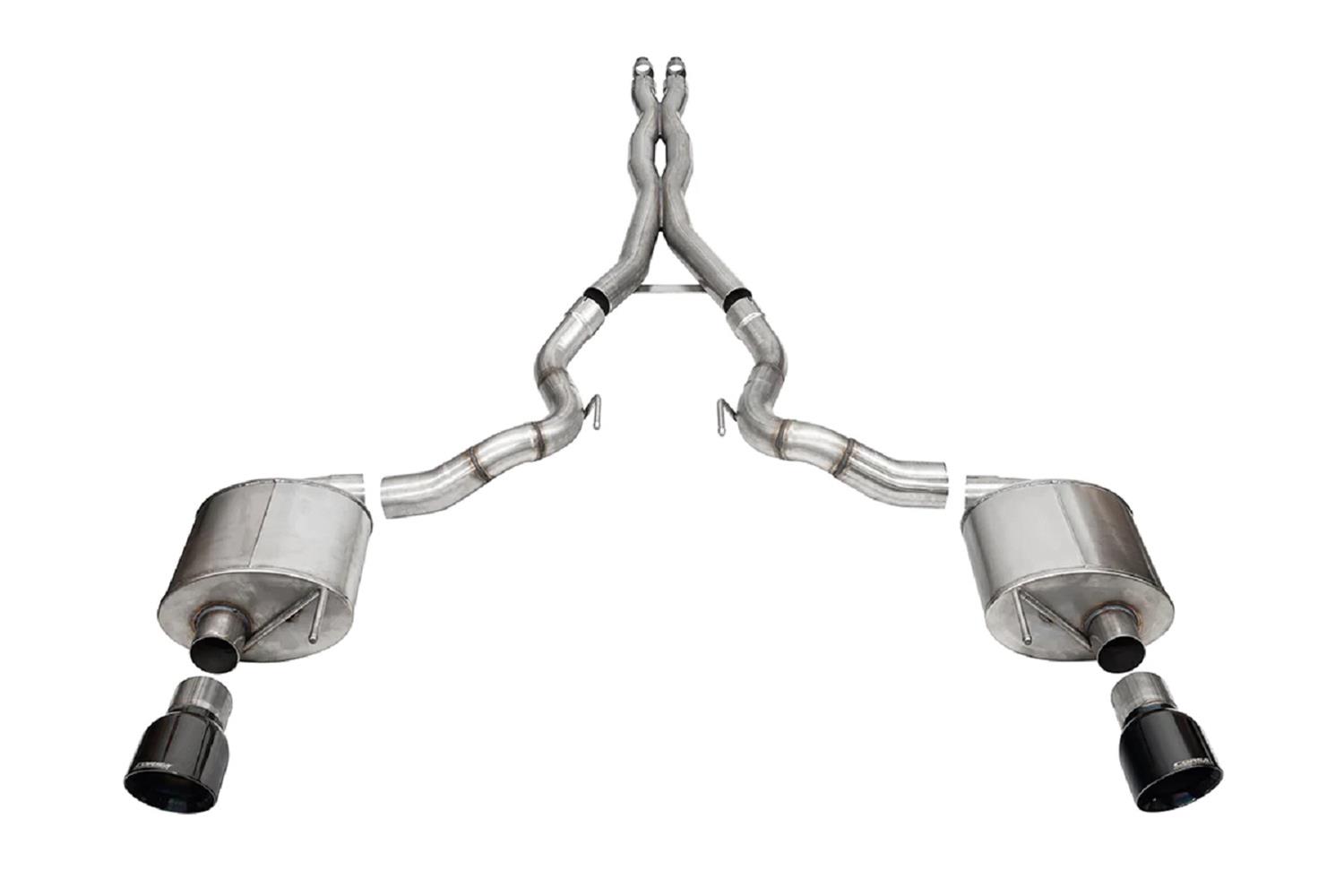 Corsa Sport Exhaust Systems for 2024 MUSTANG - 21274BLK System, Sport, Cat-Back, 304 Stainless, Natural, Black PVD Coated Tips, Slant Cut Tips, Convertible, Ford, Kit