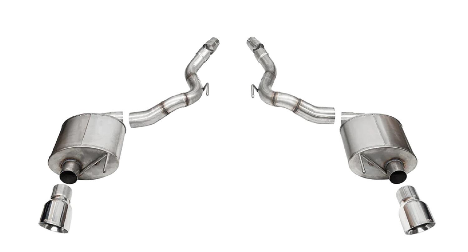 Corsa Touring Exhaust Systems for 2024 MUSTANG - 21276 System, Touring, Axle-Back, 304 Stainless, Natural, Polished Tips, Slant Cut Tips, Convertible, Ford, Kit