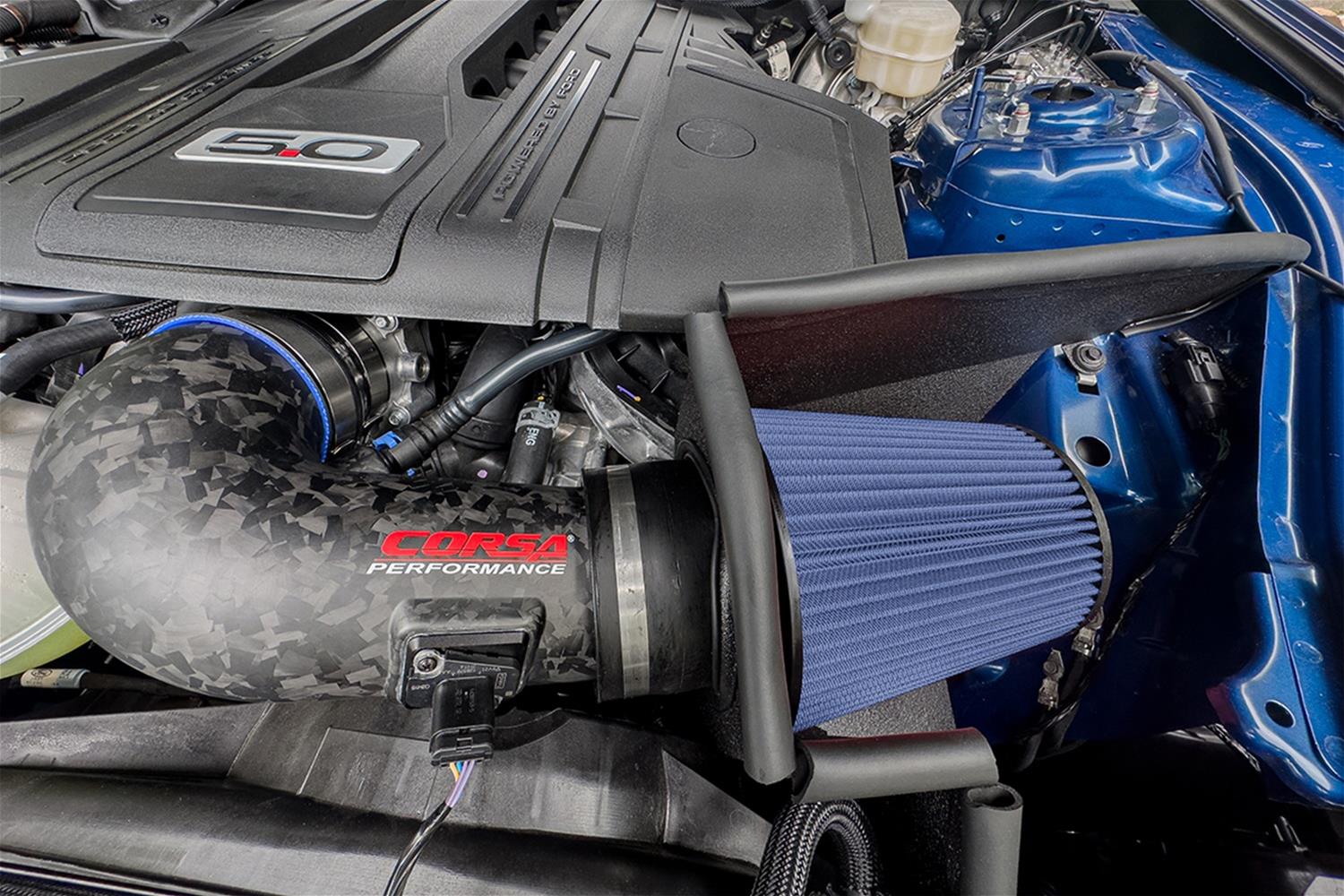 Corsa Carbon Fiber MaxFlow 5 Air Intakes for 2018-2023 MUSTANG - 44006-MF Intake Kits, Oiled, Forged Tube, Cotton Gauze Filter, Blue, Mustang GT, Ford, 5.0L, Kit thumbnail 2