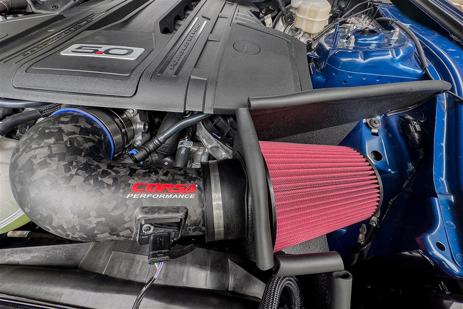 Corsa Carbon Fiber DryTech 3-D Air Intakes for 2018-2023 MUSTANG - 44006D-MF Intake Kits, 3-D, Forged Tube, Synthetic Filter, Red, Mustang GT, Ford, 5.0L, Kit thumbnail 2