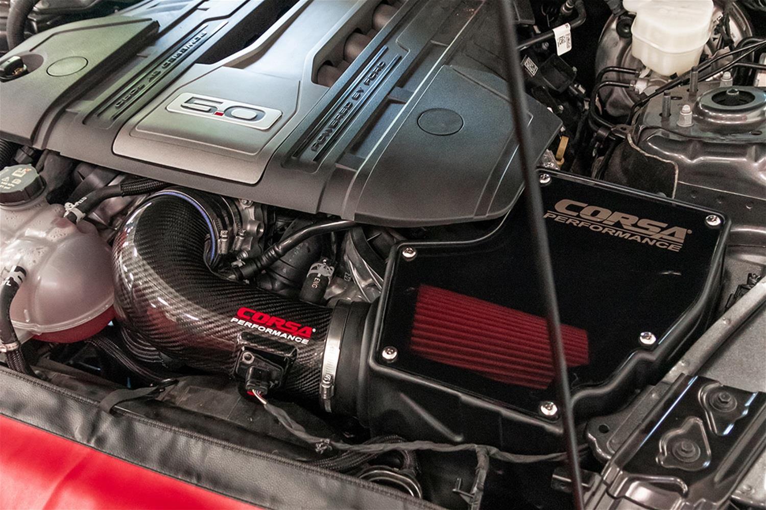 Corsa Carbon Fiber DryTech 3-D Air Intakes for 2018-2023 MUSTANG - 44007-MF Intake Kits, Closed Box MaxFlow 5 Intake Systems, Forged Tube,Cotton gauze Filter, Blue, Mustang GT, Ford, 5.0L, Kit