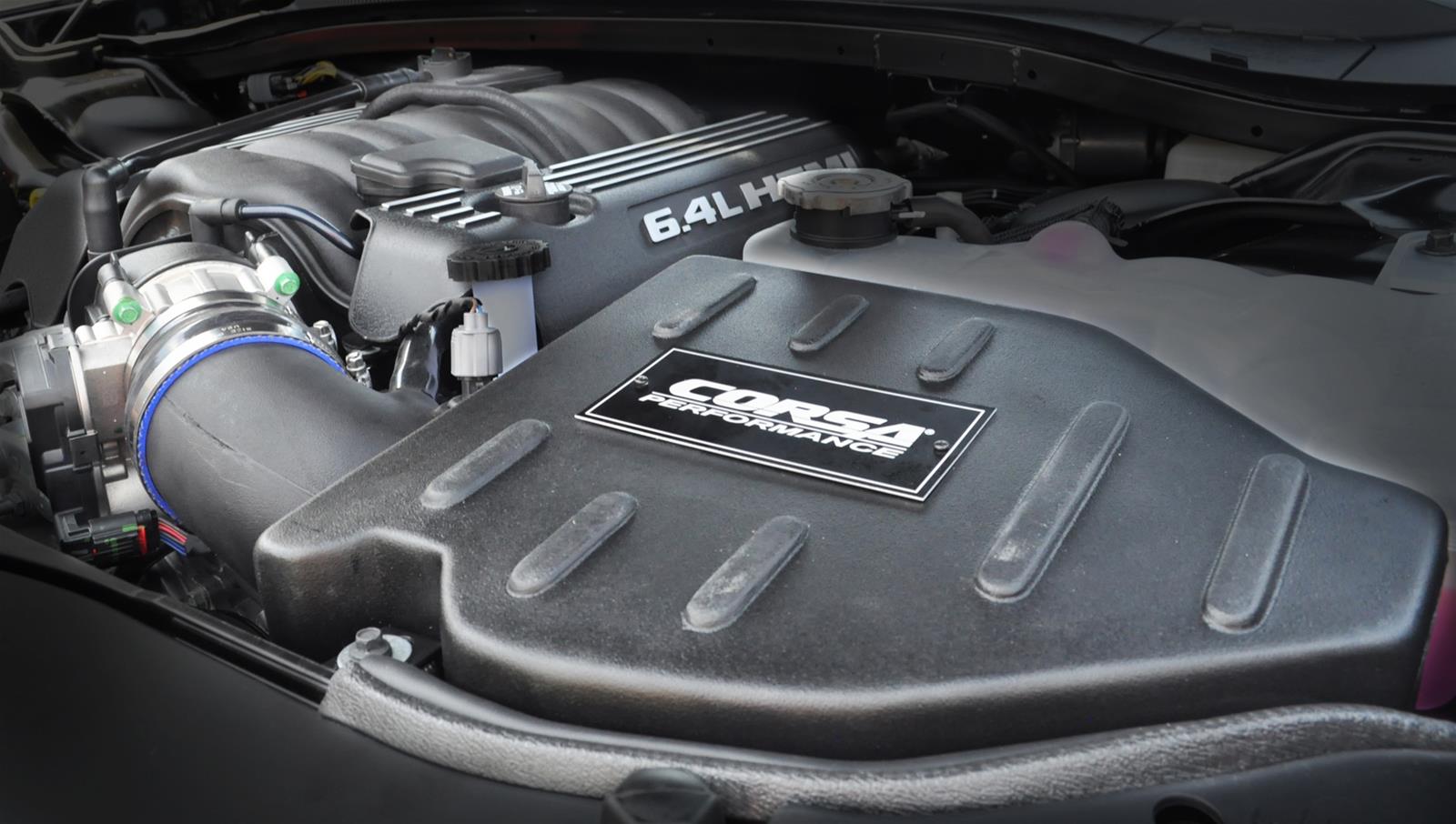 Corsa MaxFlow 5 Air Intakes for 2012-2014 300, 2011-2022 CHALLENGER, 2012-2018 CHARGER - 46864 Intake Kit, 5, Polyethylene Tube, Black, Cotton Gauze Filter, Blue, Chrysler, Dodge, 6.4L, Kit