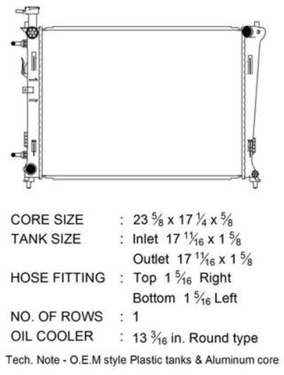 CSF Radiators 3835 Radiator, Aluminum/Plastic, Natural, Crossflow, Upper Driver Side Inlet, Lower Passenger Side Outlet, for Kia, Each