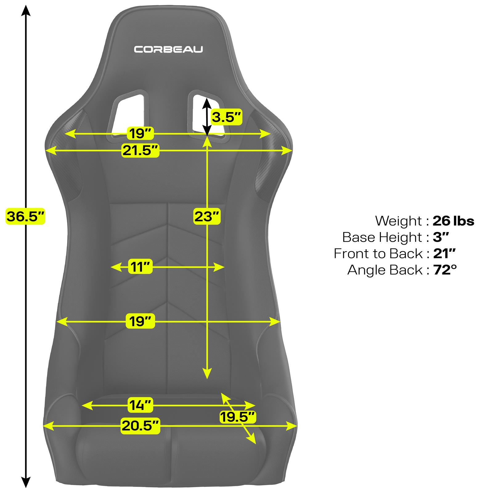Corbeau DFX Black Cloth Seat 34901WPS Bucket Seat, DFX, Fixed Back, Cloth/Vinyl, White Piping, Each thumbnail 5