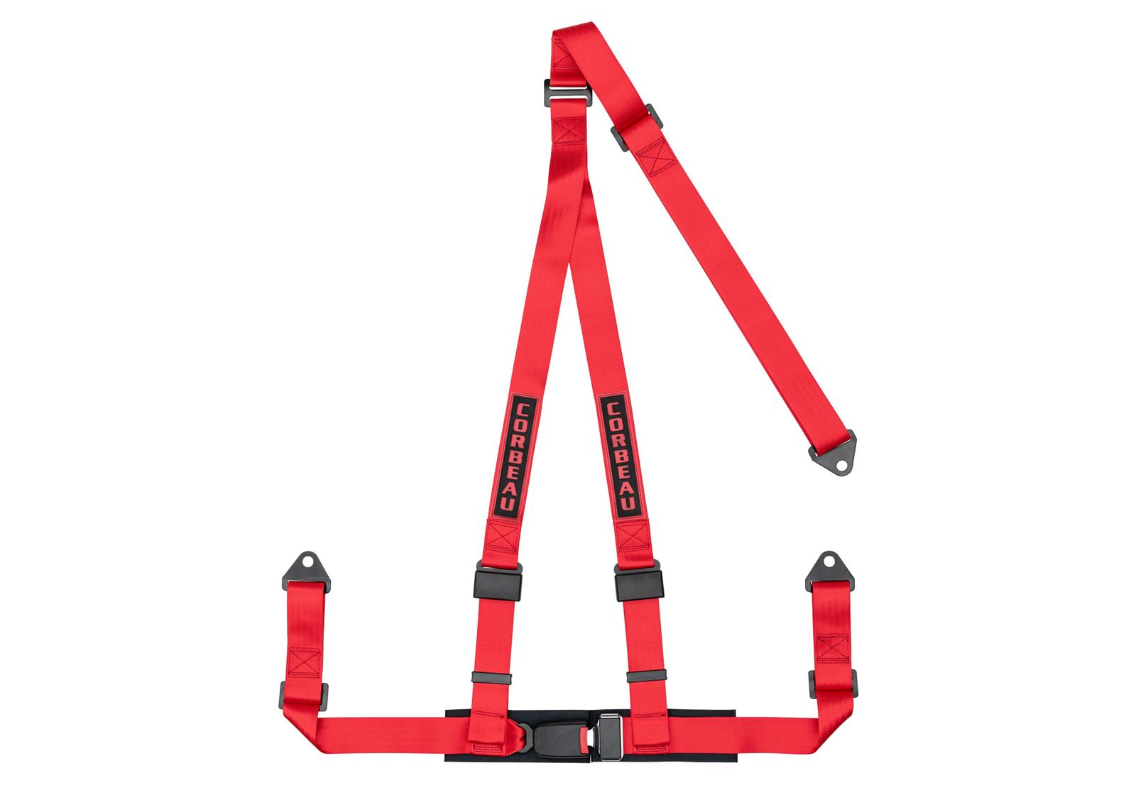 Corbeau 3-Point Harness 43007B Harness, 3-Point, Pull Down, Nylon, Red, 2 in. Width, OEM Style Latch, Bolt-in, Each thumbnail 2