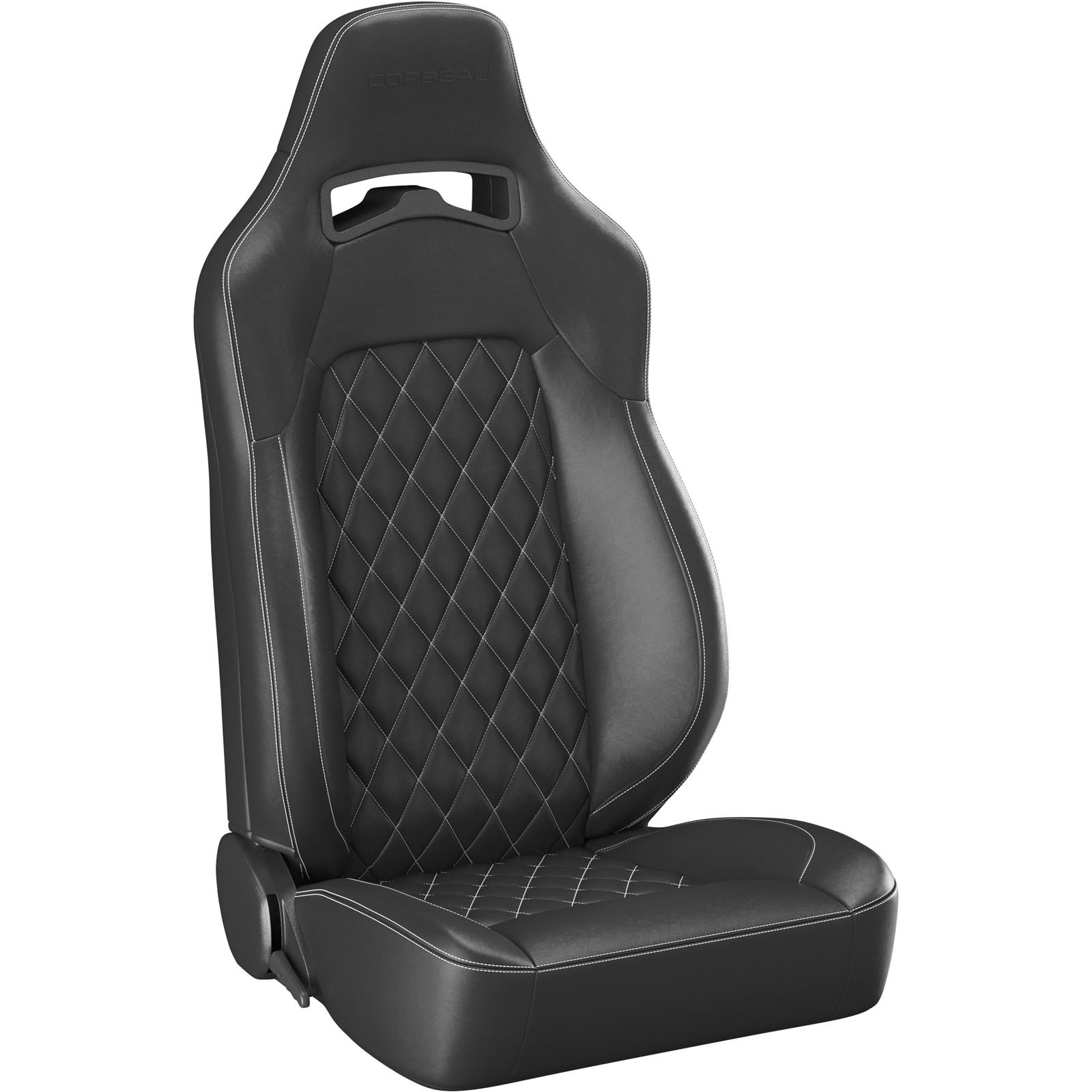 Corbeau Race Reclining Trailcat Black Vinyl Seat 44901 WPR Seats, Trailcat, Bucket, Lever, Steel, Cover and Insert, White Stitching, Shoulder Harness Opening, Front, Pair thumbnail 4