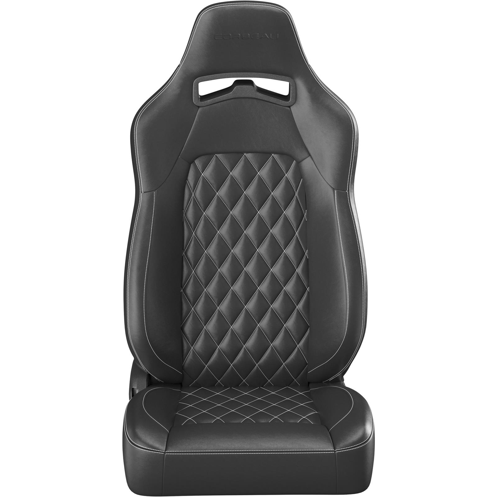 Corbeau Race Reclining Trailcat Black Vinyl Seat 44901 WPR Seats, Trailcat, Bucket, Lever, Steel, Cover and Insert, White Stitching, Shoulder Harness Opening, Front, Pair thumbnail 2