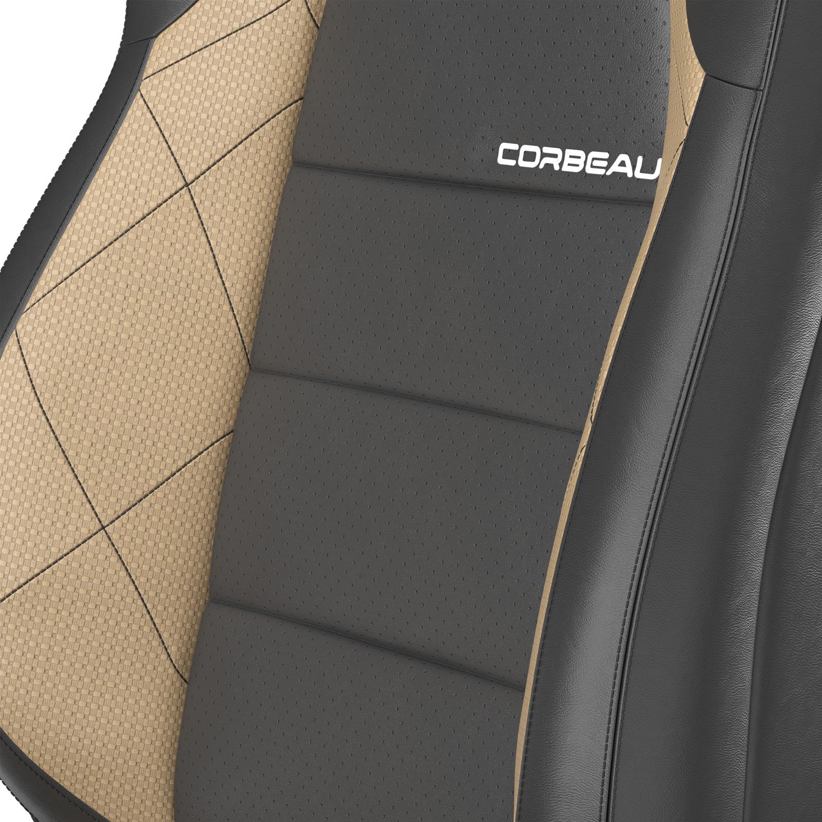 Corbeau Race Reclining Trailcat Black/beige Seat 44914PR Bucket and Bench Seats, Racing Seats, Black/Beige Vinyl, Black Stitching, Lever Recline, Pair