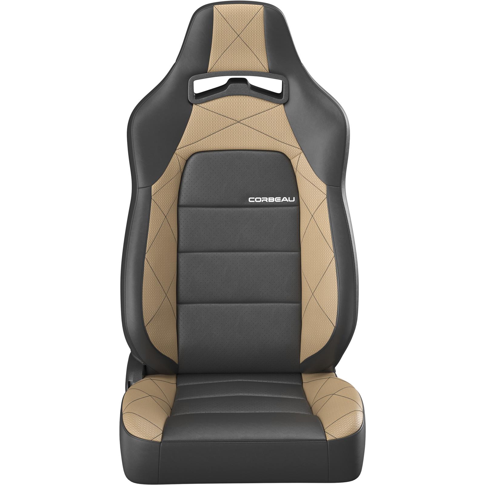 Corbeau Race Reclining Trailcat Black/beige Seat 44914PR Bucket and Bench Seats, Racing Seats, Black/Beige Vinyl, Black Stitching, Lever Recline, Pair thumbnail 2