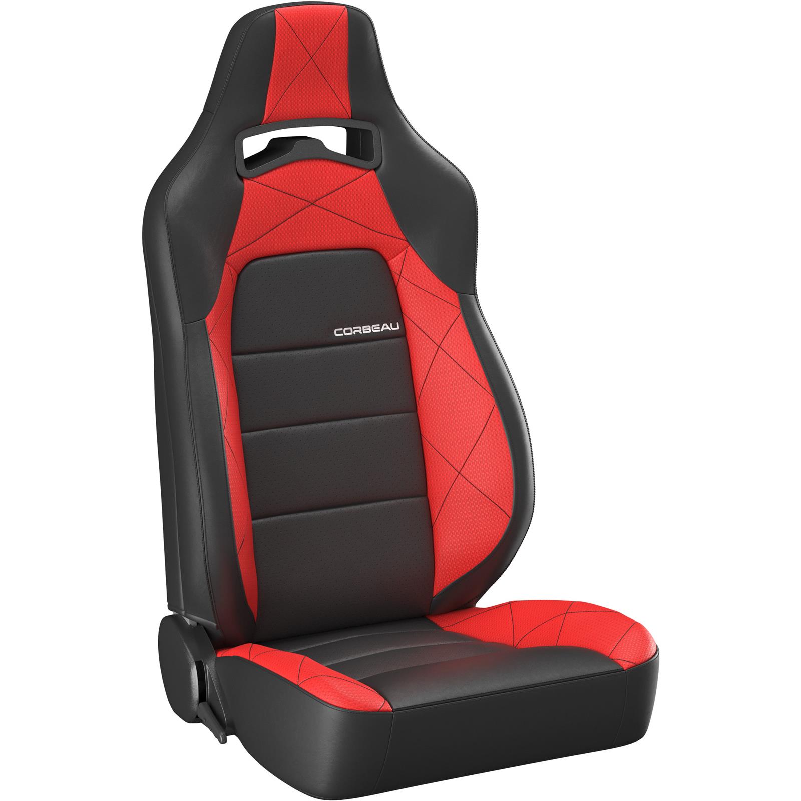 Corbeau Race Reclining Trailcat Black/red Seat 44917PR Bucket and Bench Seats, Seats, Adjustable Bucket, Vinyl, Black/Red HD, Black Stitching, Lever Recline, Pair thumbnail 3