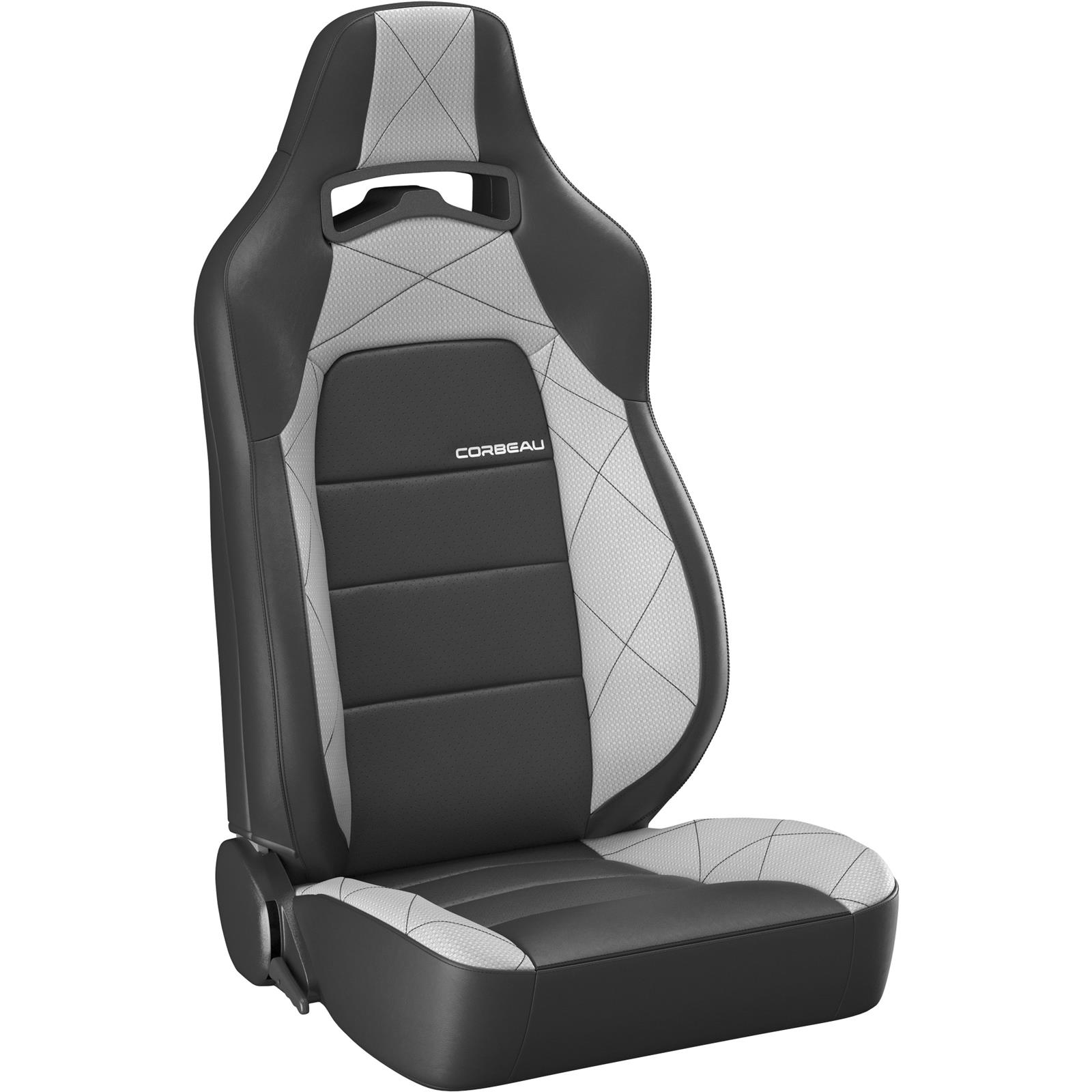 Corbeau Race Reclining Trailcat Black/gray Seat 44919PR Bucket and Bench Seats, Seats, Adjustable Bucket, Vinyl, Black/Gray HD, Black Stitching, Lever Recline, Pair thumbnail 3