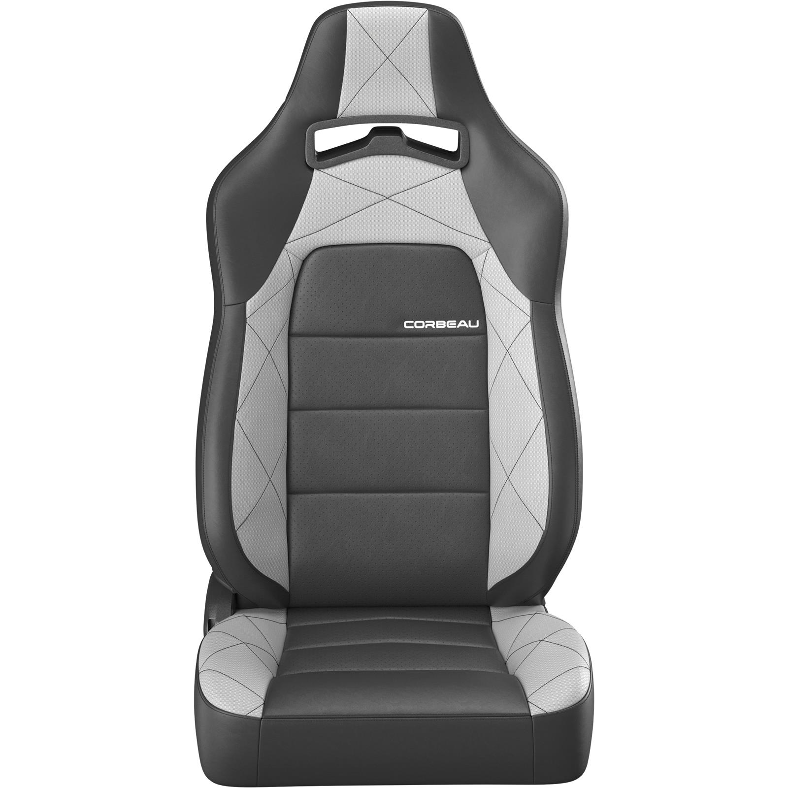 Corbeau Race Reclining Trailcat Black/gray Seat 44919PR Bucket and Bench Seats, Seats, Adjustable Bucket, Vinyl, Black/Gray HD, Black Stitching, Lever Recline, Pair thumbnail 2