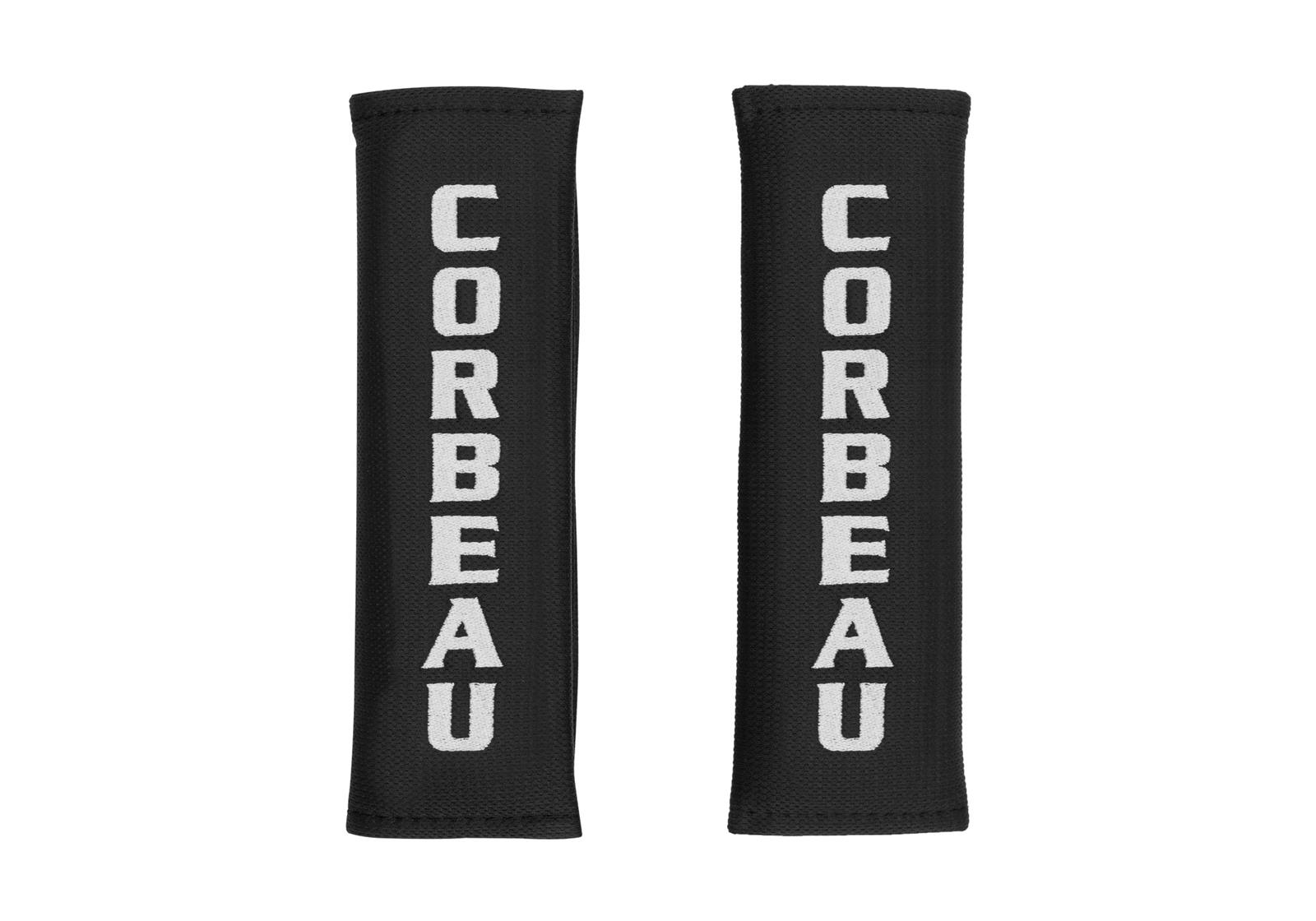 Corbeau Harness Pads 50501 Pads, Cloth, Black, Racing Logo, 3.00 in. Width, Pair