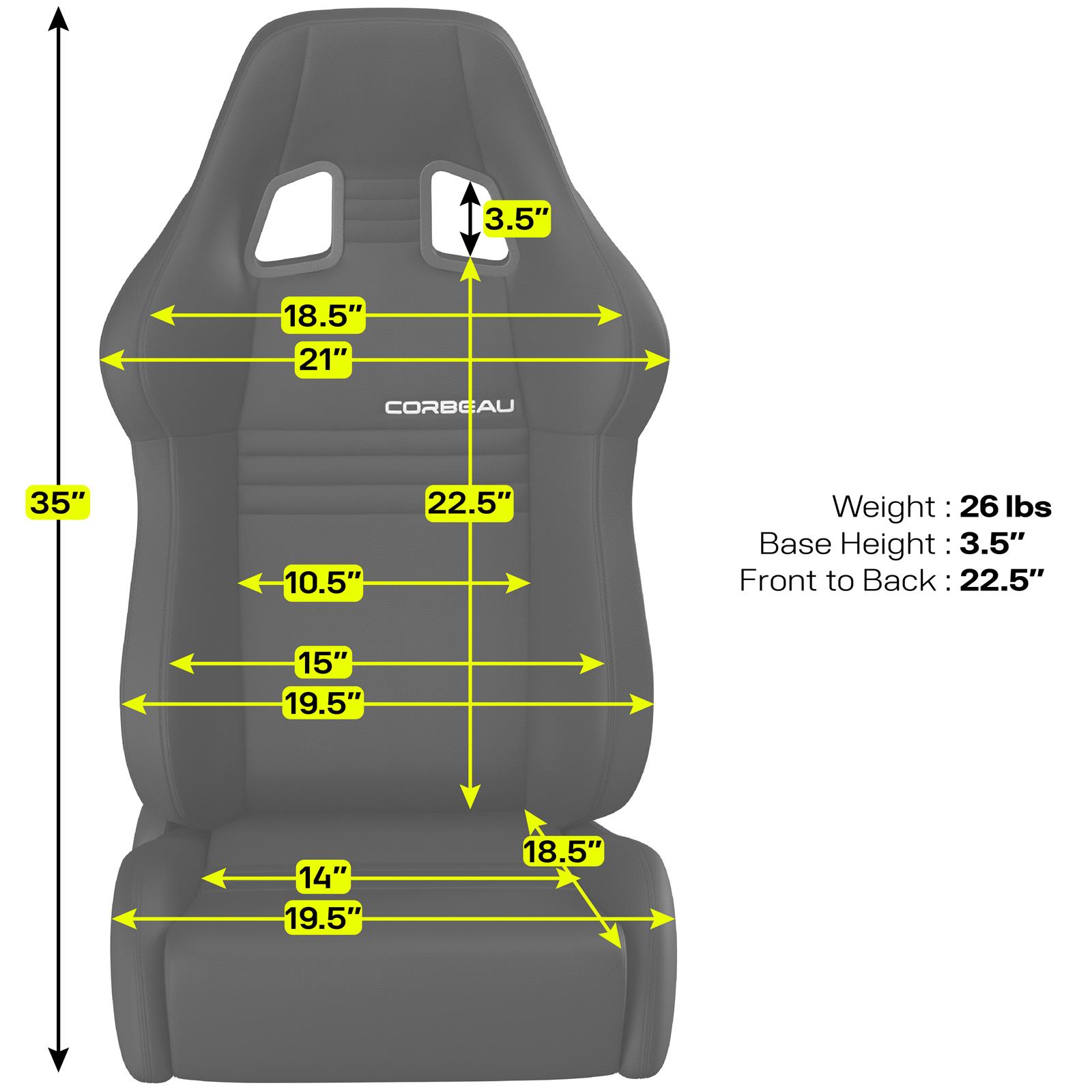 Corbeau A4 Racing Black Cloth Seat 60091PR Bucket Seats, Pair thumbnail 4