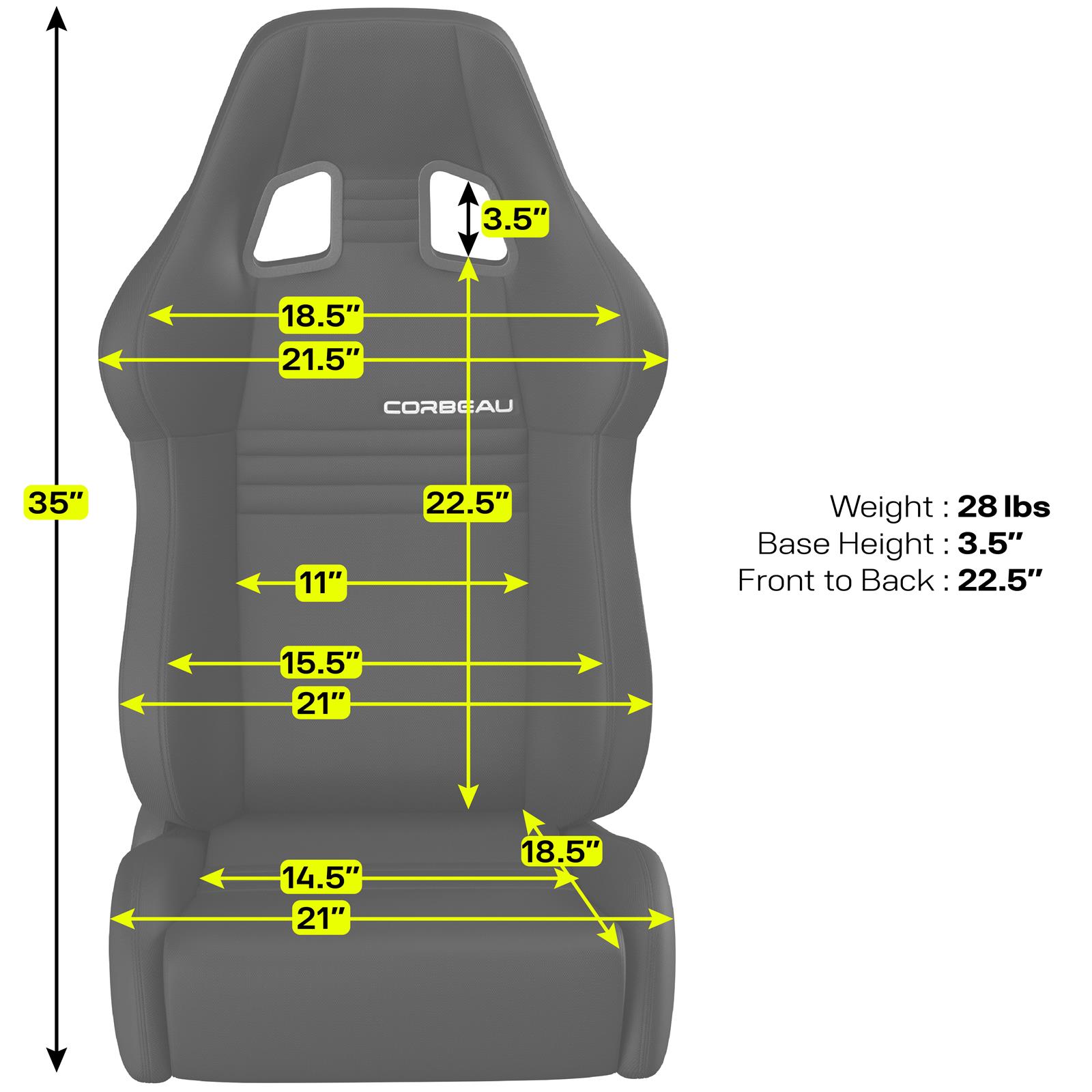 Corbeau A4 Wide Racing Black Cloth Seat 60091WPR Sport Seats , Pair thumbnail 4