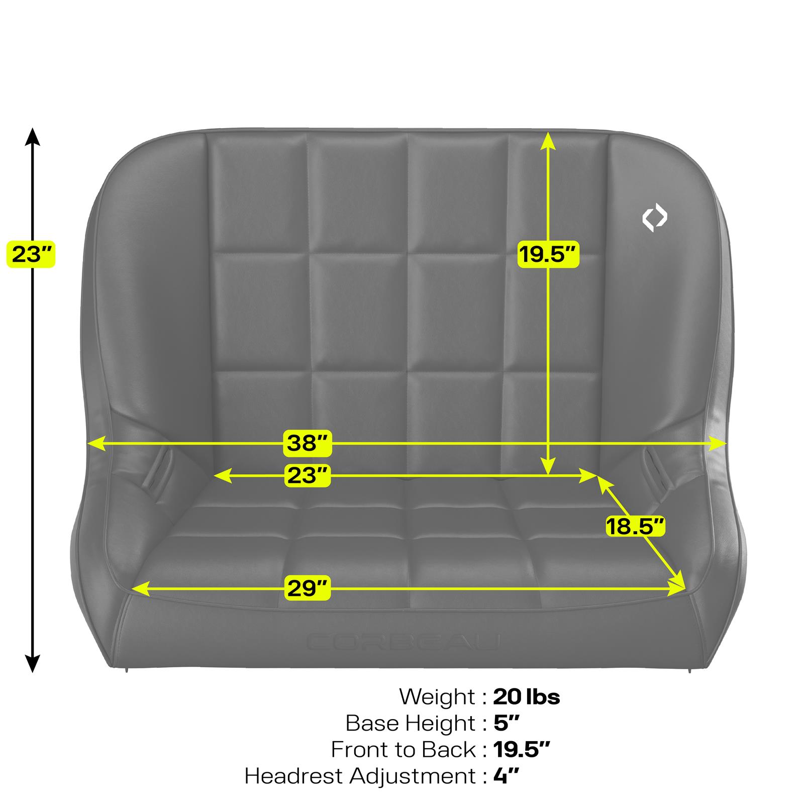 Corbeau Baja Suspension Black Vinyl Bench Seat 63402B Bucket and Seats, Seats, Vinyl, Black, Stitching, Cloth Insert, 36 in. Width, Each thumbnail 4