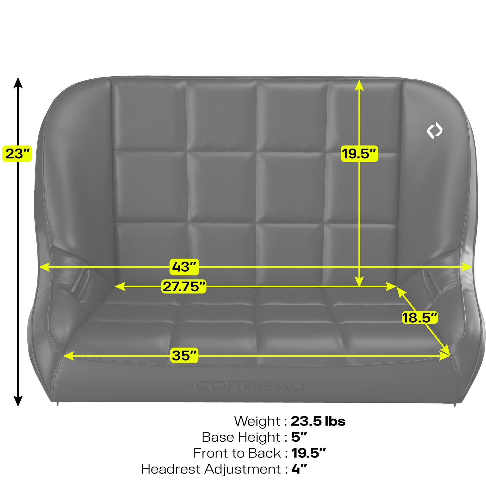 Corbeau Baja Suspension Black Vinyl Bench Seat 64401 Sport Seats , 42" thumbnail 2