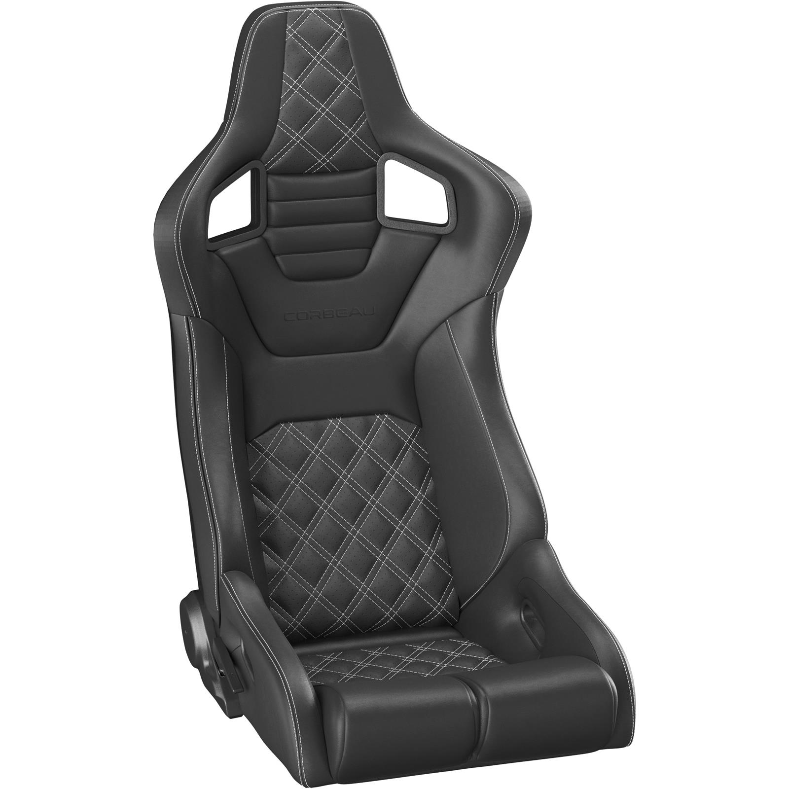 Corbeau Sportline RRB Black Seat 84913PR Bucket Seats, RRB, Vinyl, Carbon Diamond White Stitching, Lever Recline, Pair thumbnail 4