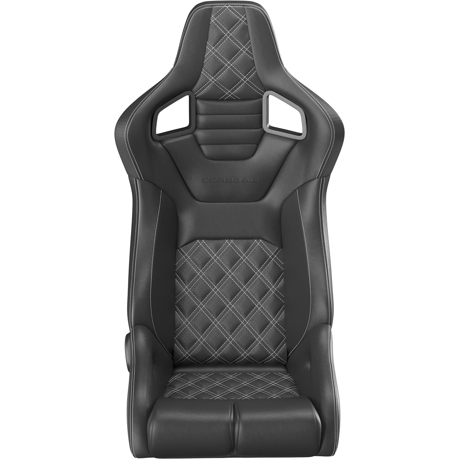 Corbeau Sportline RRB Black Seat 84913PR Bucket Seats, RRB, Vinyl, Carbon Diamond White Stitching, Lever Recline, Pair thumbnail 3