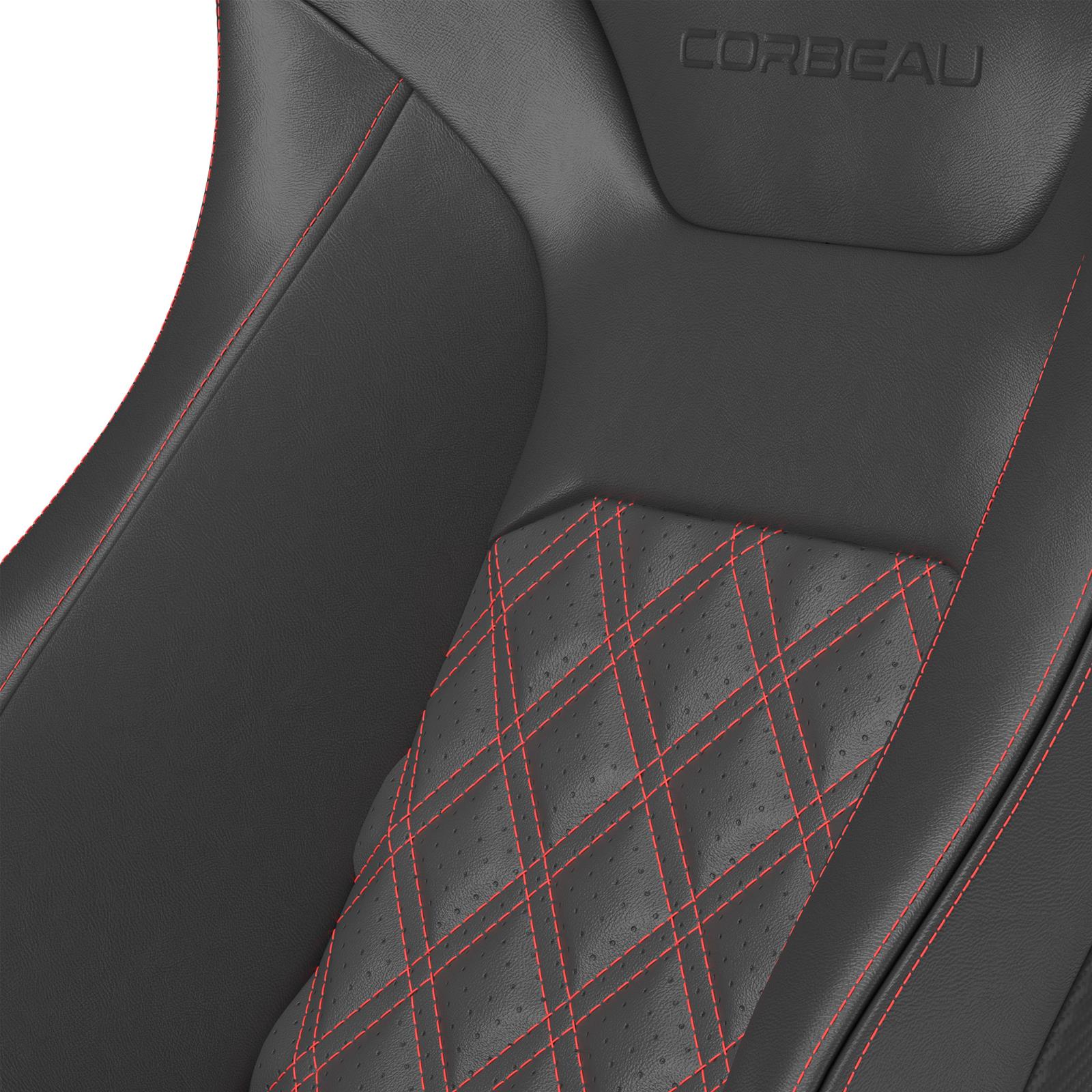 Corbeau Sportline RRB Black Seat 84917PR Bucket and Bench Seats, Racing Seats, Vinyl/Carbon Diamond Red Stitching, Lever Recline, Pair