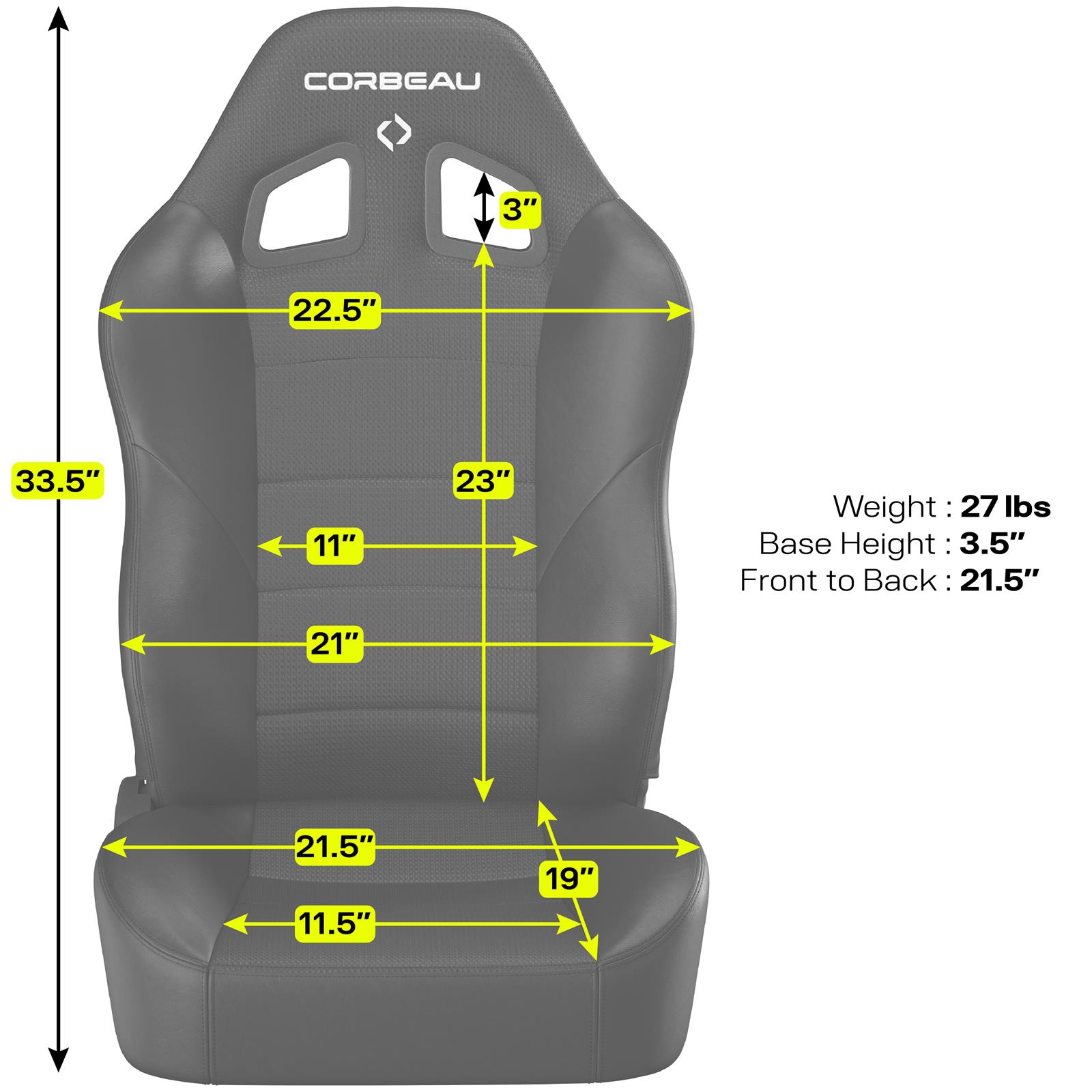 Corbeau Baja XRS Suspension Black Vinyl Seat 96602BPR Bucket and Bench Seats, Seats, Adjustable Bucket, Vinyl, Black, Stitching, Cloth Insert, Lever Recline, Pair thumbnail 2