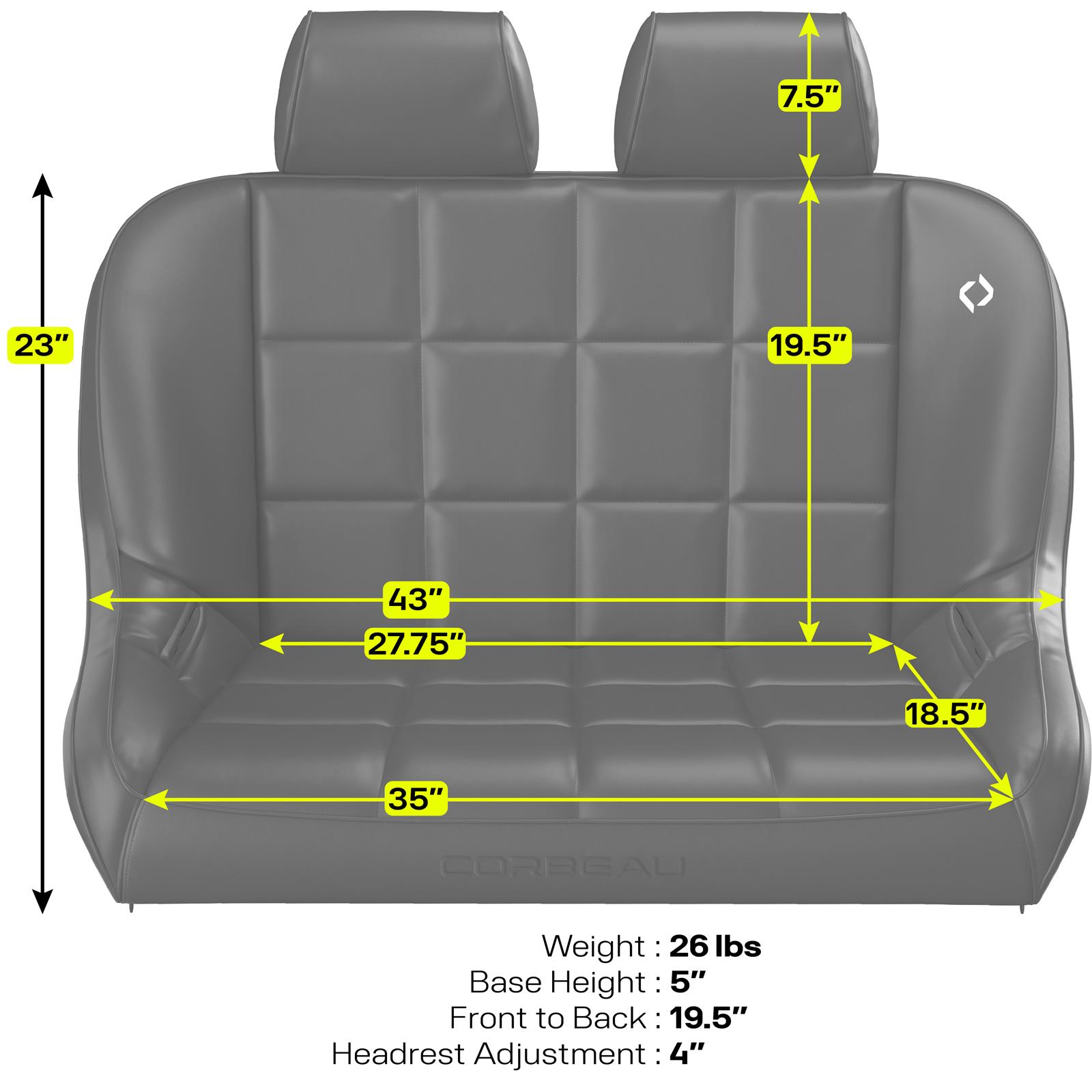 Corbeau Baja Headrests HR01 Headrest, Black, Vinyl, Each thumbnail 2
