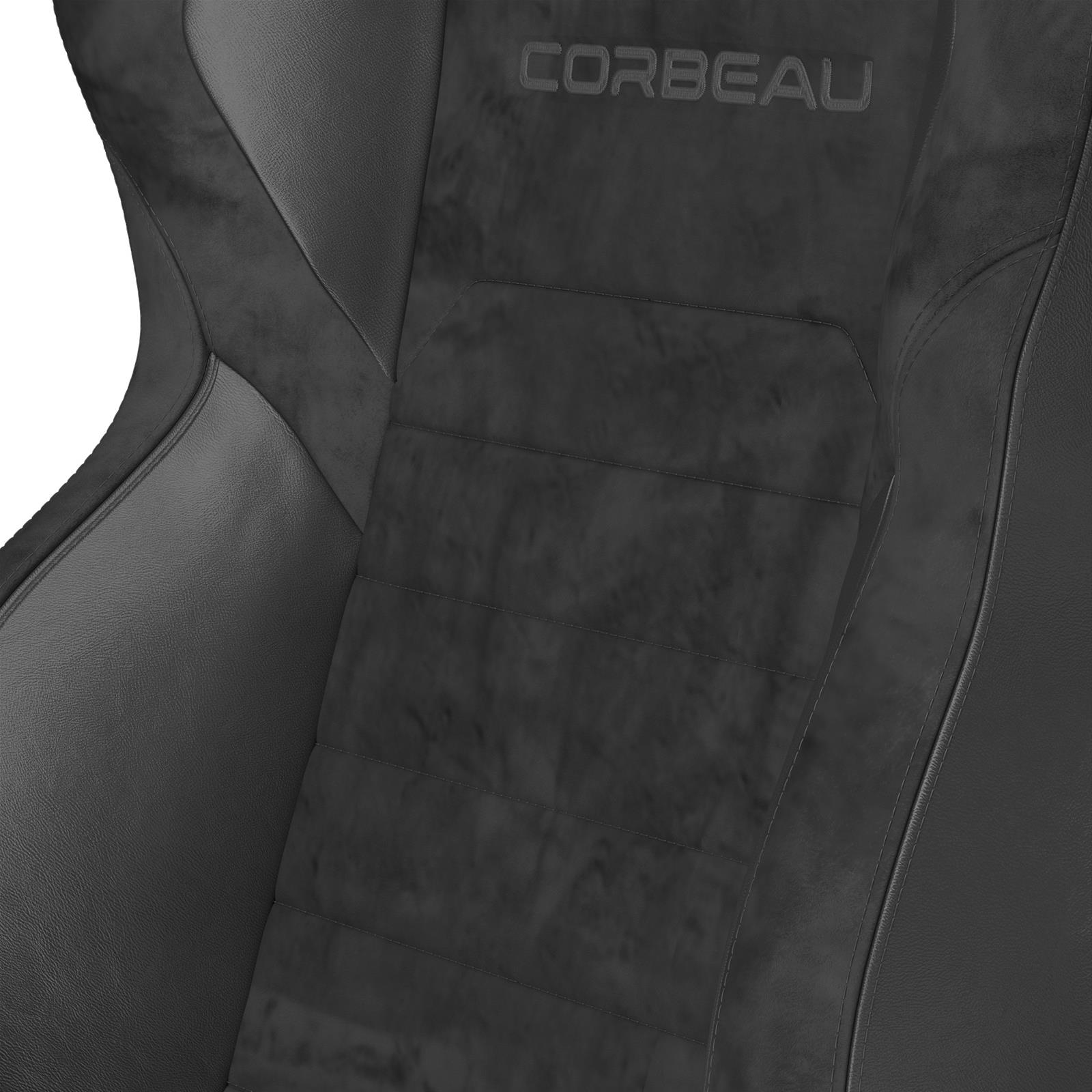 Corbeau LG1 Racing Black Suede Seat S25501PR Bucket Seats, Seats, Reclining Bucket, Lever Recline, Shoulder Harness Opening, Steel Frame, Cover, Front, Pair