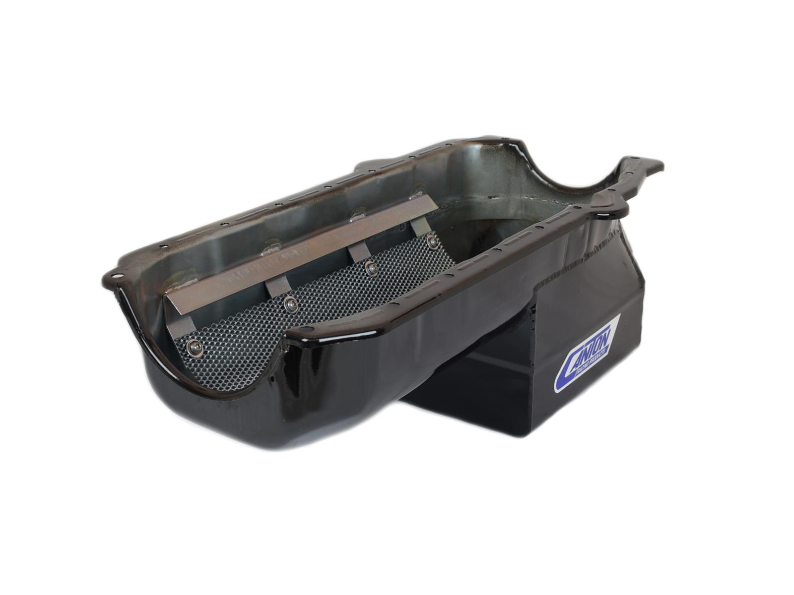 Canton Racing Drag Wet Sump Oil Pans 13-080BLK Pan, Sump, Steel, Black Powdercoated, Rear Sump, 5 Qt., 3.875 in. Stroke, Driver Side Dipstick, Chevy, Small Block, Each thumbnail 3