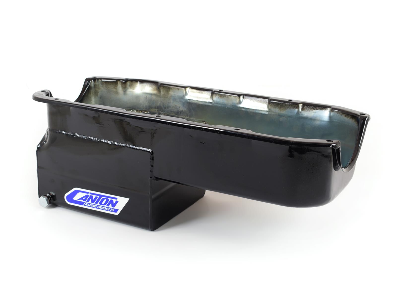 Canton Racing Drag Wet Sump Oil Pans 13-082BLK Pan, Sump, Steel, Black Powdercoated, Rear Sump, 5 Qt., 4 in. Stroke, Driver Side Dipstick, Chevy, Small Block, Each